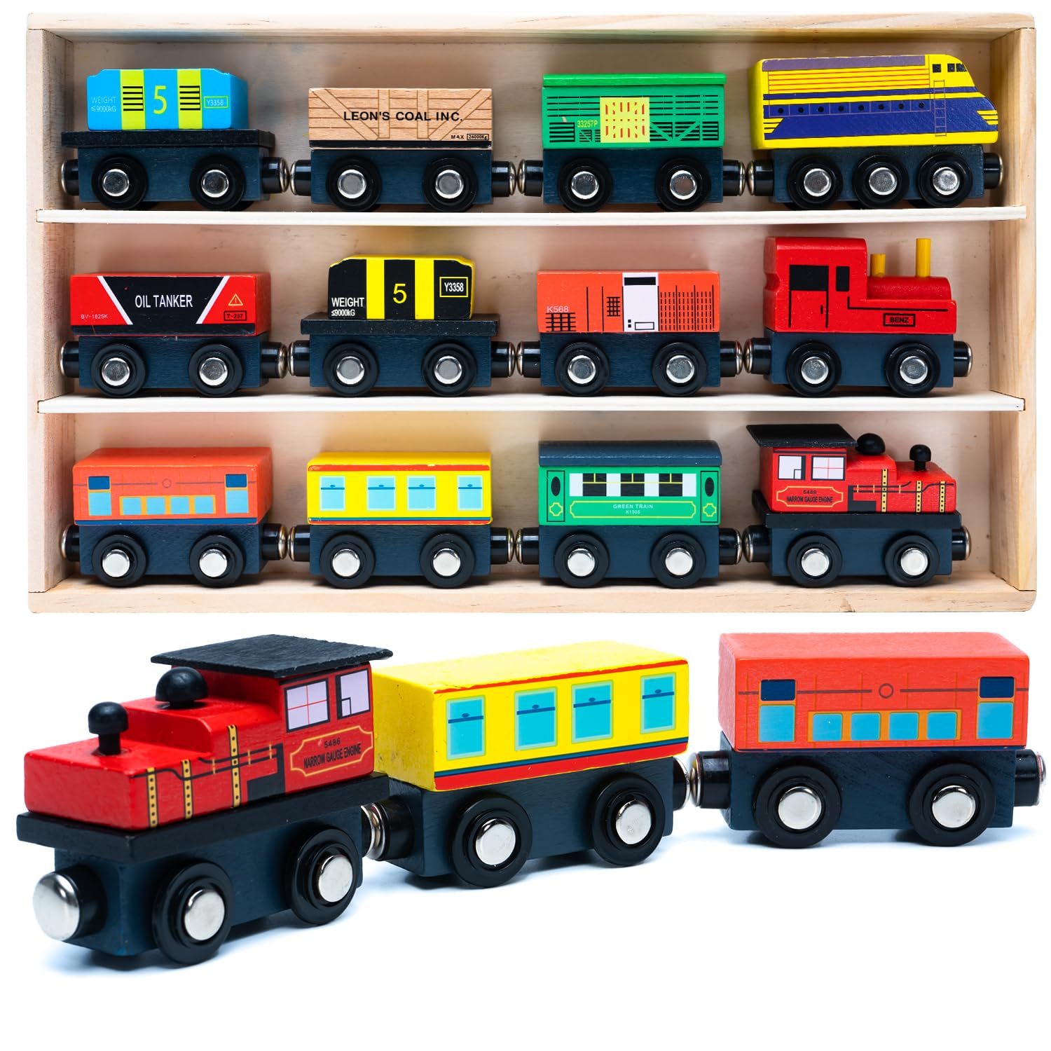 Cubelelo Drift Premium Wooden Toy Train Set (12-Piece) with Magnetic Cars | Educational & Fun for Toddlers | Develop Cognitive Skills, Hand-Eye Coordination & Imagination