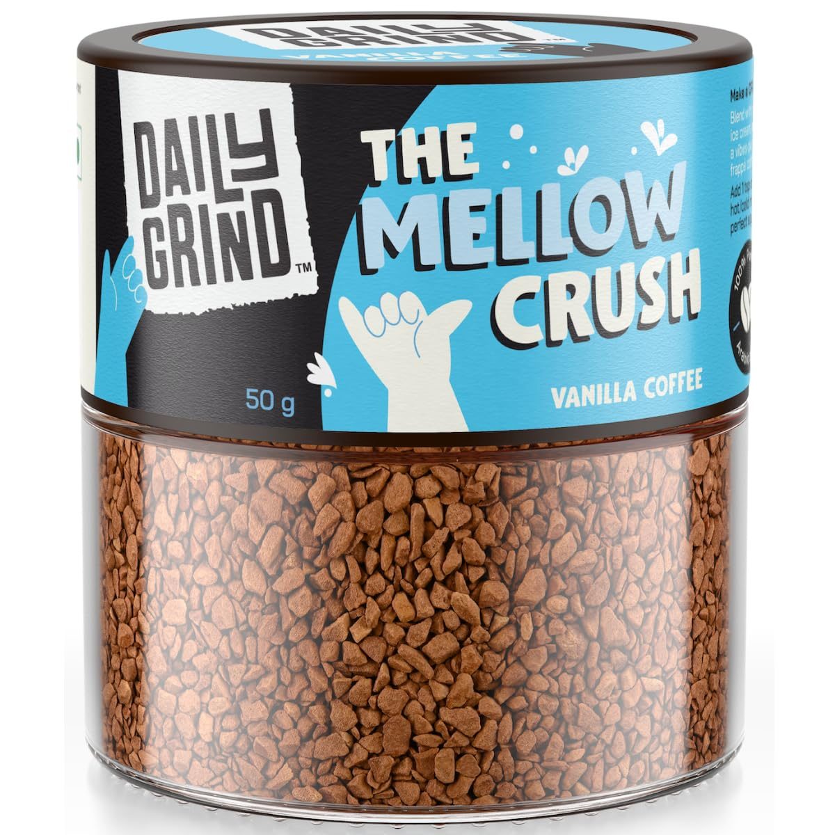 DAILYGRIND Instant Coffee – 50g Jar | The Mellow Crush | Vanilla Flavored Coffee Powder Made with 100% Arabica Beans for Both Hot and Cold Coffee, Strong Freeze-Dried Coffee | 25 Cups