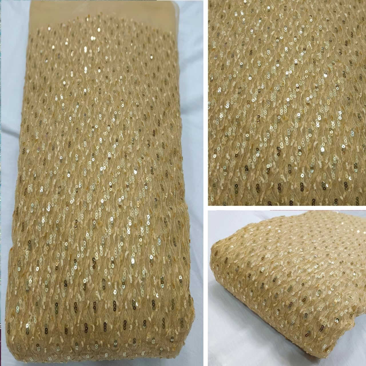 DESIGNER BOUTIQUE RESHAM WORK NET FABRIC. (Gold), Solid