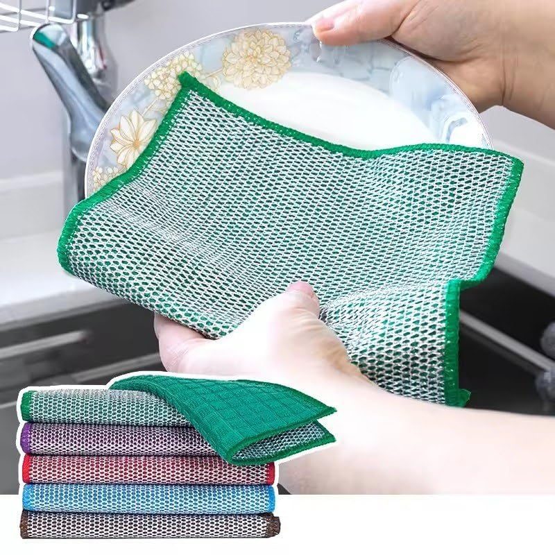 DEV STORE Non Scratch Microfiber Dish Wash Cloth, Steel Wire Dish Cloth for Wet and Dry Stainless Steel Scrubber Non-Scratch Wire Dishcloth for Washing Dishes Sinks Counters (6)