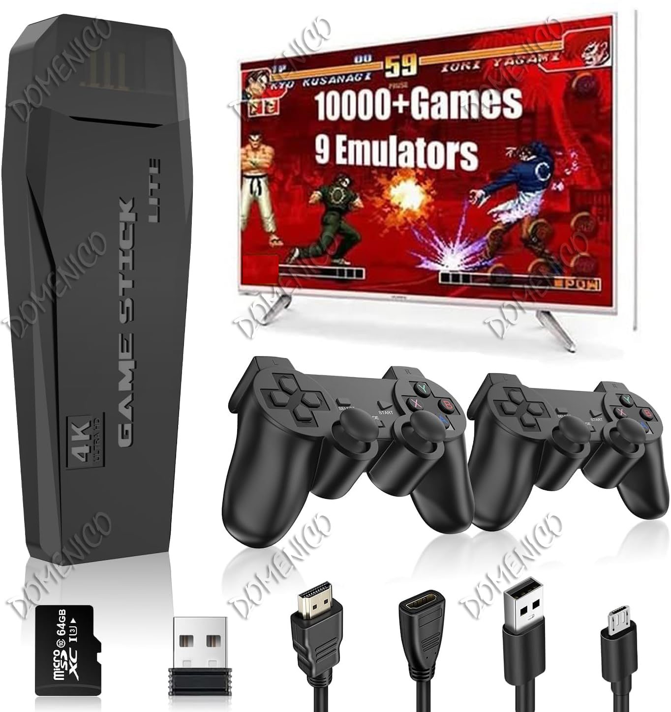 DOMENICO 2.4G Wireless Controller Gamepad Set – Plug and Play Console for 3D Games, +20000 Preloaded Games