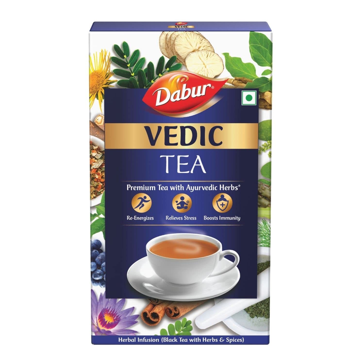 Dabur Vedic Tea – 500 gm (Black Tea), Chai Handpicked From Assam, Nilgiri & Darjeeling, Soulful Aroma & Rich Taste, Premium Tea Loose Leaves | 30+ Ayurvedic Herbs | Re-Energizes & Releases Stress