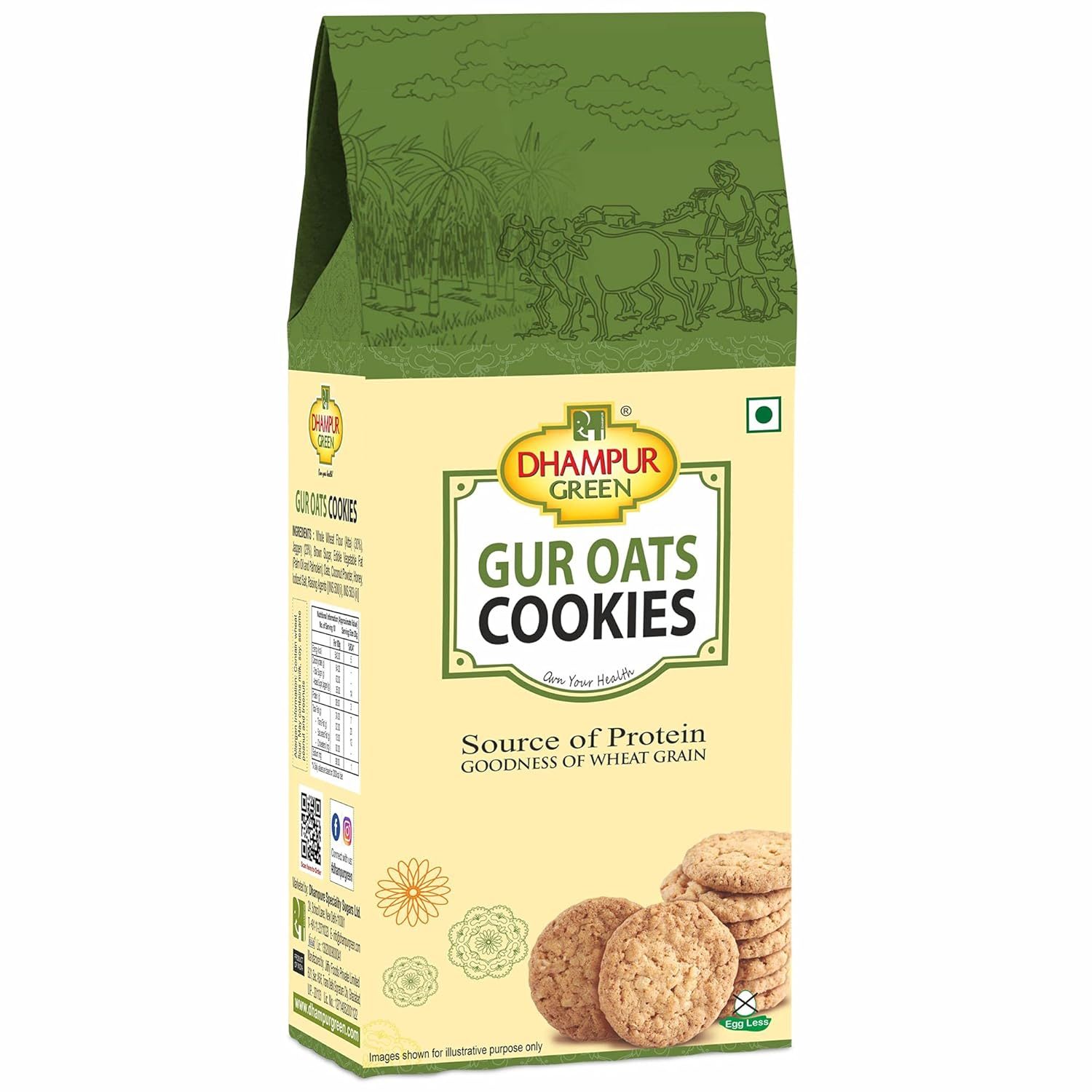 Dhampurgreen Jaggery Gur Oats Cookies Biscuit, 200G | Gur Gud Bakery Cookies Biscuit, Healthy Snacks