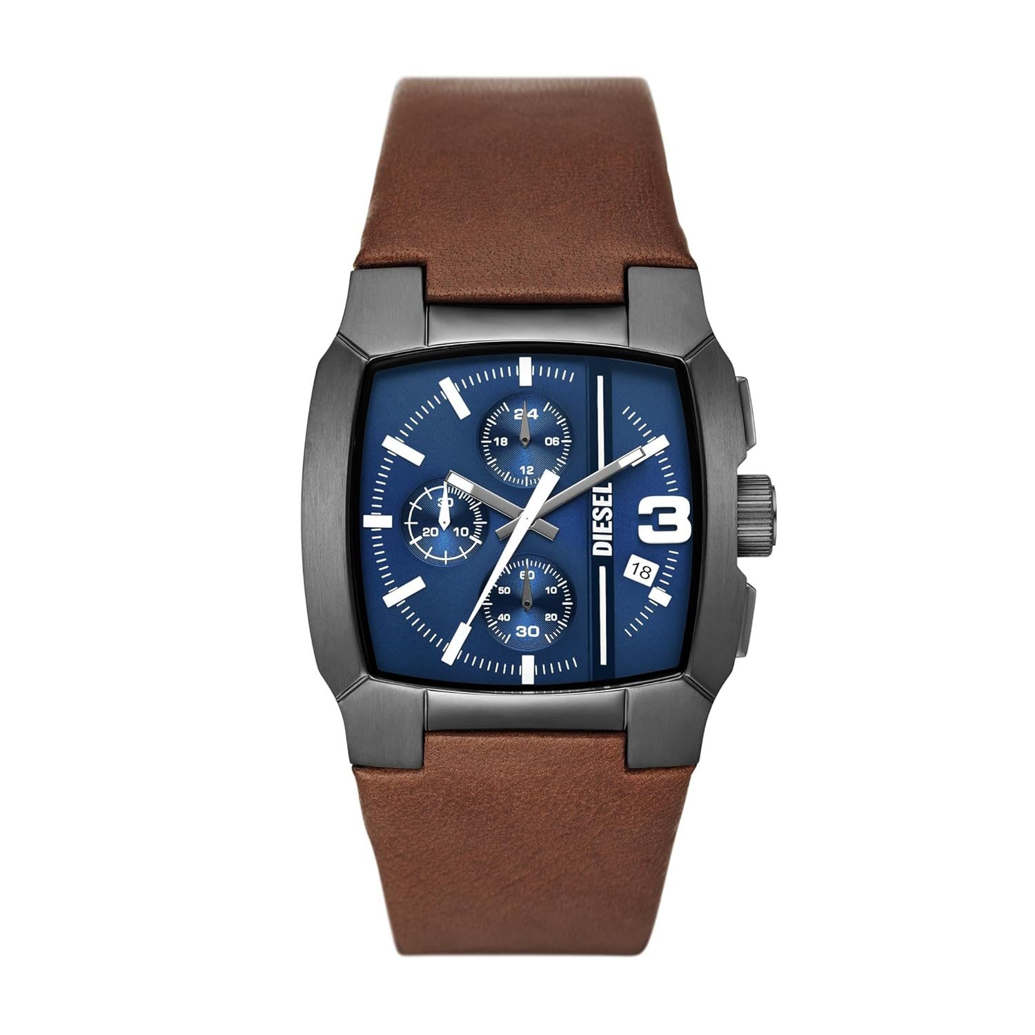 Diesel Leather Analog Blue Dial Men Watch-Dz4641, Brown Band