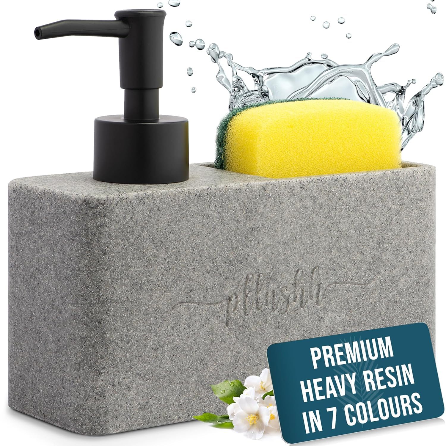 Dishwash Dispenser for Kitchen (Grey Sand) – Dish Wash Dispenser with Sponge Holder for Kitchen Sink Organiser, Kitchen Sink Soap Holder & Kitchen Soap Stand for Sink Accessories in Kitchen