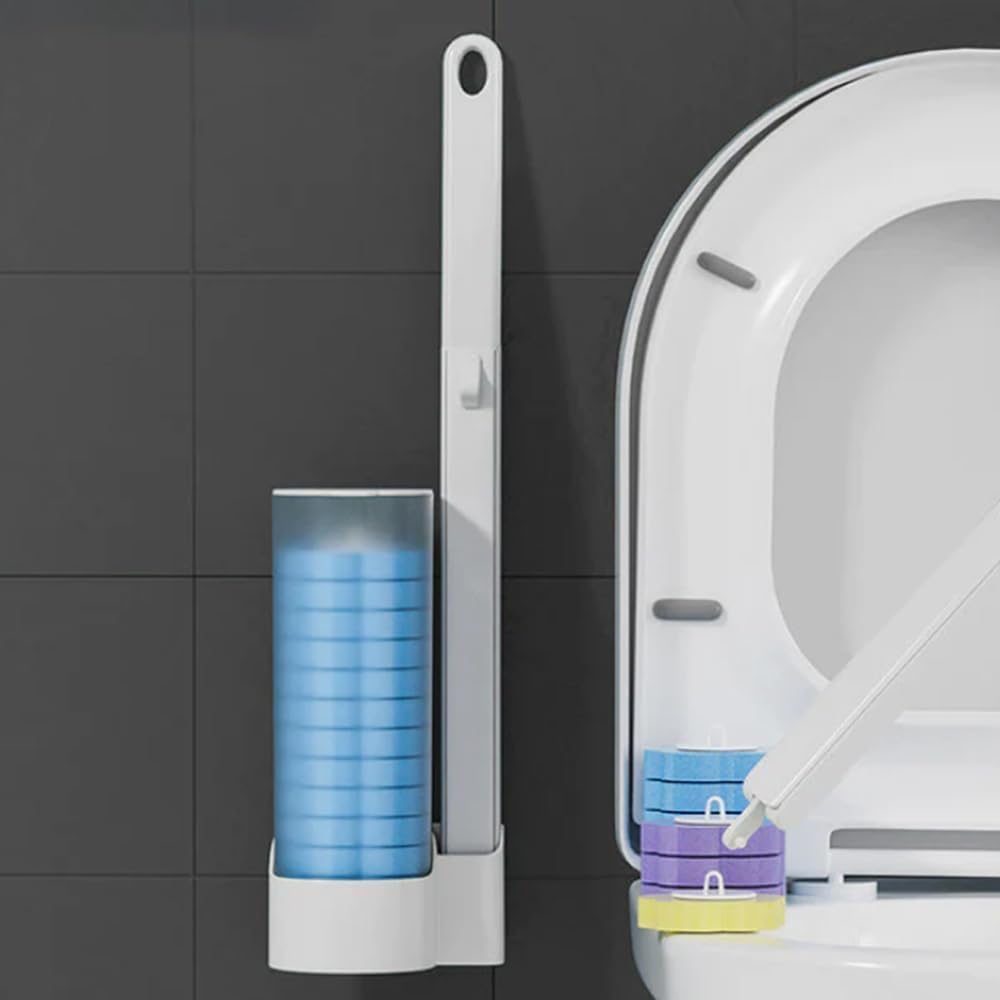 Disposable Toilet Brush, Disposable Toilet Cleaning System with Toilet Brush Refills, 12pcs Toilet Brush Refills Toilet Brush and Holder Set Bathroom Accessory Sets Household Products (White Set)