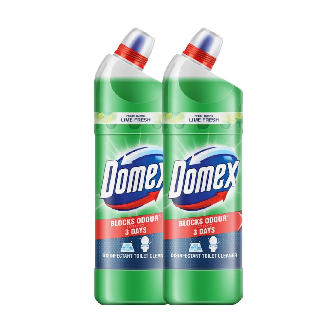 Domex FreshGuard Toilet Cleaner,Lime Fresh, 1 ltr, Removes Tough Stains and Odour, Provides Freshness for 100 Flushes (Pack of 2)