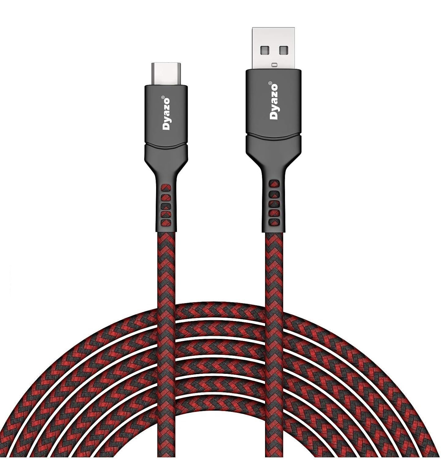 Dyazo 4 ft 2.4 Amp USB Nylon Braided Cable Extra Durable and Unbreakable Charging Wire with Fast Charging Capability Compatible with All Android Devices, Red