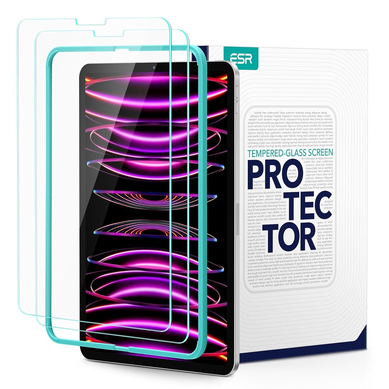 ESR Screen Protector for iPad Pro 12.9 (2022/2021/2020/2018), Tempered-Glass Film with Alignment Frame, Anti-Scratch, HD Clarity, 2 Pack