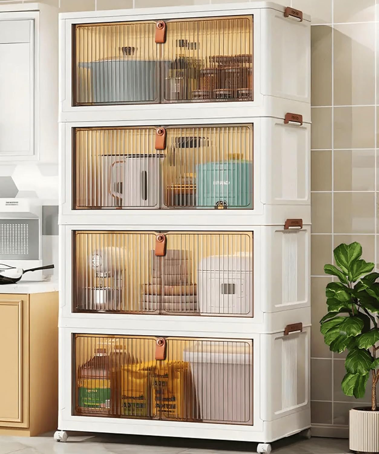 EXVITO 4 PACK Multipurpose Stackable Cupboard Drawer for Clothes Storage; Wardrobe Cabinet Organizer for Office, Kitchen, Bathroom – Off-White