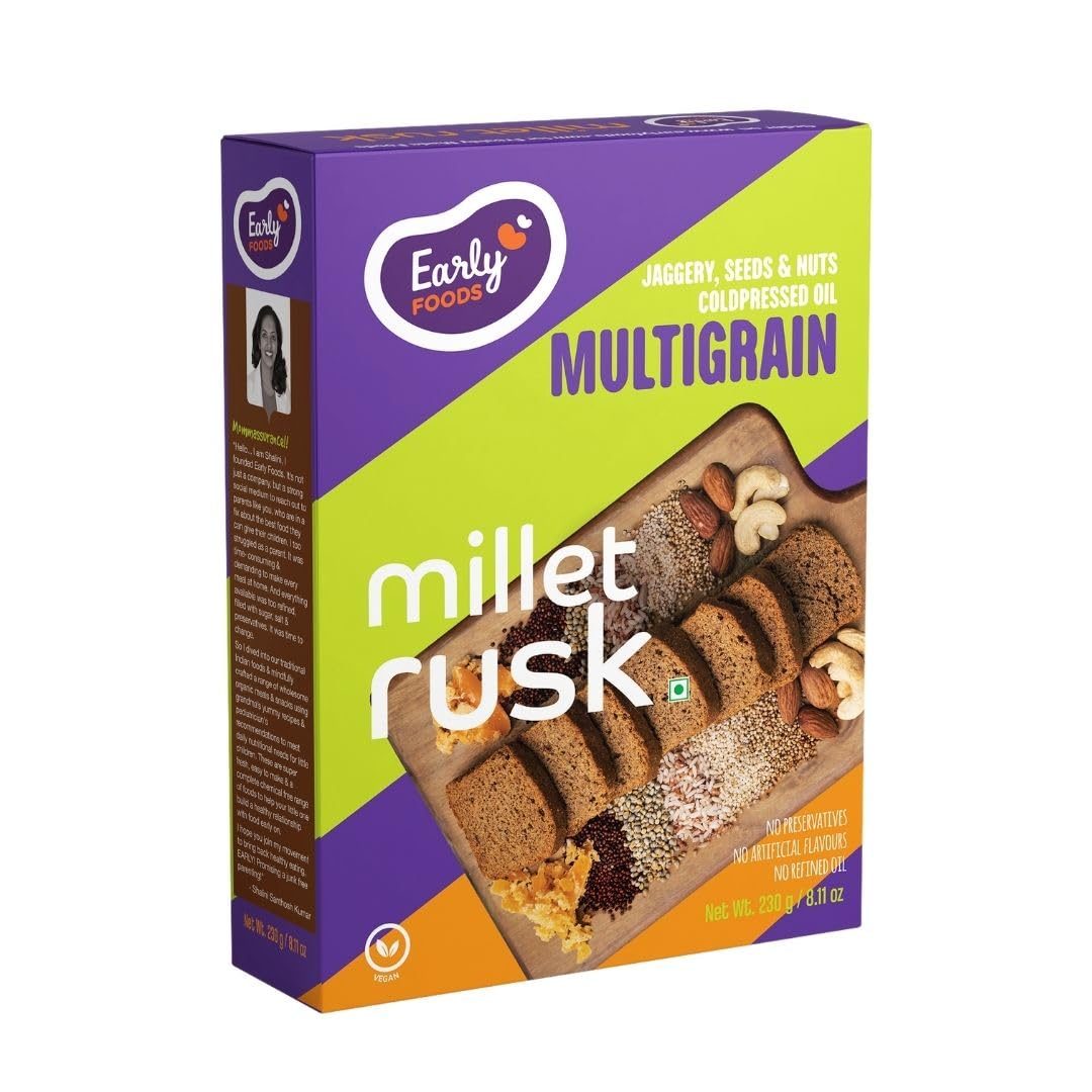 Early Foods – Mulitgrain Rusks | Millet Rusk Sugar Free | No Maida Rusk | Rusks for Kids | Millet Toast Biscuits Rusk 210g