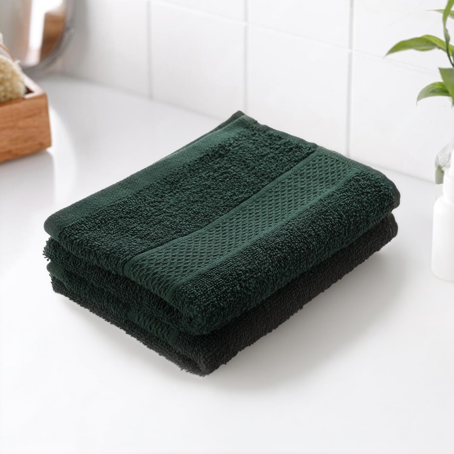 Earthy Fables Basic Hand Towel – Pure Carded Cotton, Soft, Absorbent, Quick Dry & Skin-Friendly Towel for Gym/Travel, 60 x 40 cm, 400 GSM – Pack of 2, Dusty Green