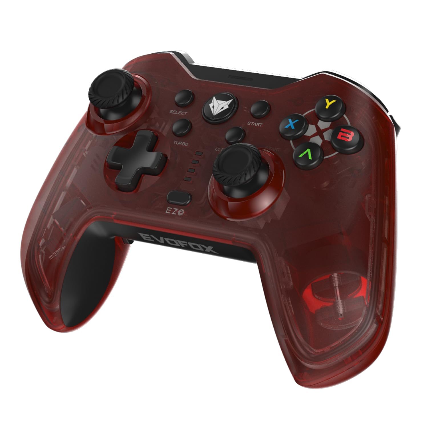 EvoFox Elite X Wireless Gaming Controller for PC with 2 Programmable Macro Back Buttons, Adjustable Dual Vibration Motors,Turbo Mode,Analog Triggers, High Precision joysticks,Low Latency Plug and Play,Free USB Extender,Translucent Shell Gamepad for pc (Red)
