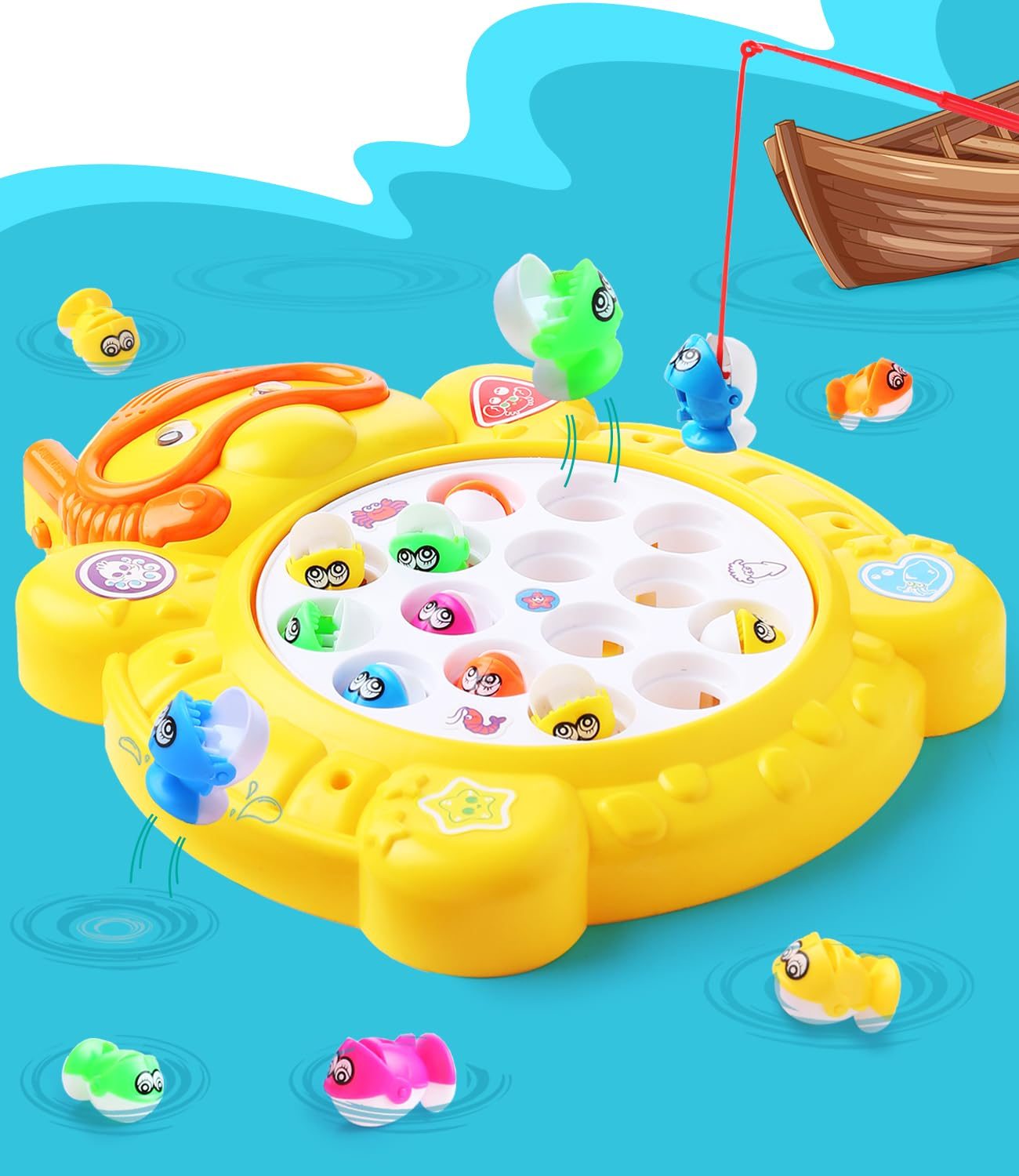 FIRSTCRY INTELLISKILLS Premium Electronic Fishing Game for Kid| Rotating Fish-Catching Toy with 15 Fish & 4 Sticks| Fun Board Game for Kid| Develop Hand-Eye Coordination & Motor Skills| Birthday Gift