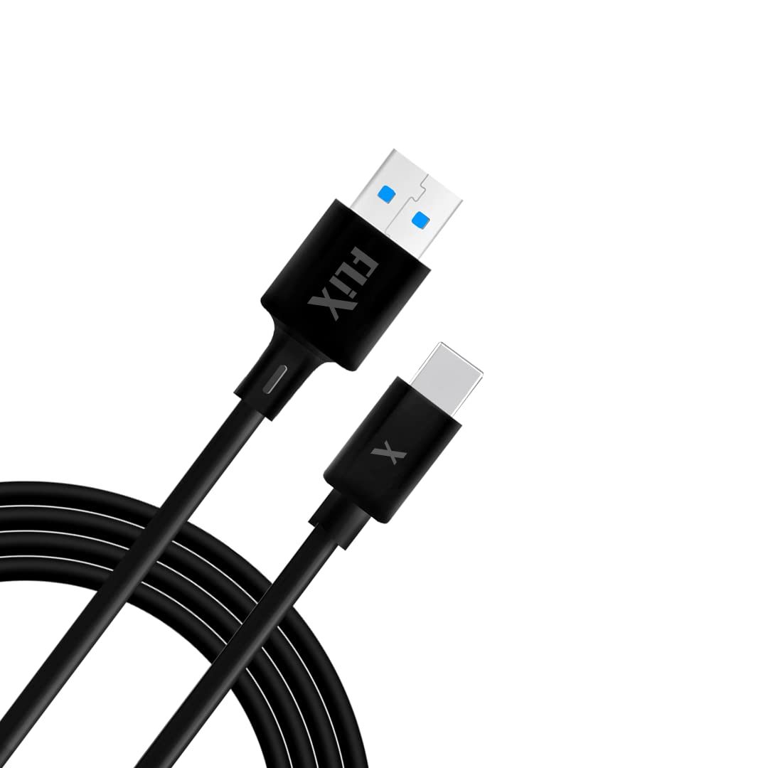 FLiX (Beetel USB to Type C PVC Data Sync & 15W(3A) Fast Charging Cable, Made in India, 480Mbps Data Sync, Solid Cable, 1 Meter Long cable for all Andriod & all Type C Devices (Black)(XCD – FPC01)
