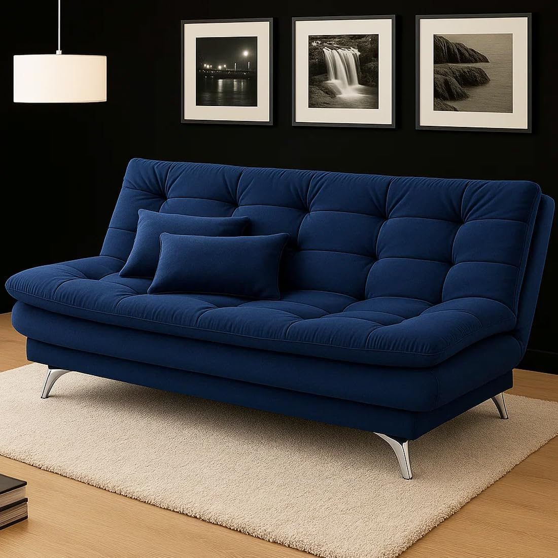 FURNY Eagel 3 Seater Fabric Sofa Cum Bed Set with 2 Cushions, Best Fit for Indian Homes, Living Rooms, Offices with 3 Year Warranty (Aqua Blue Color)