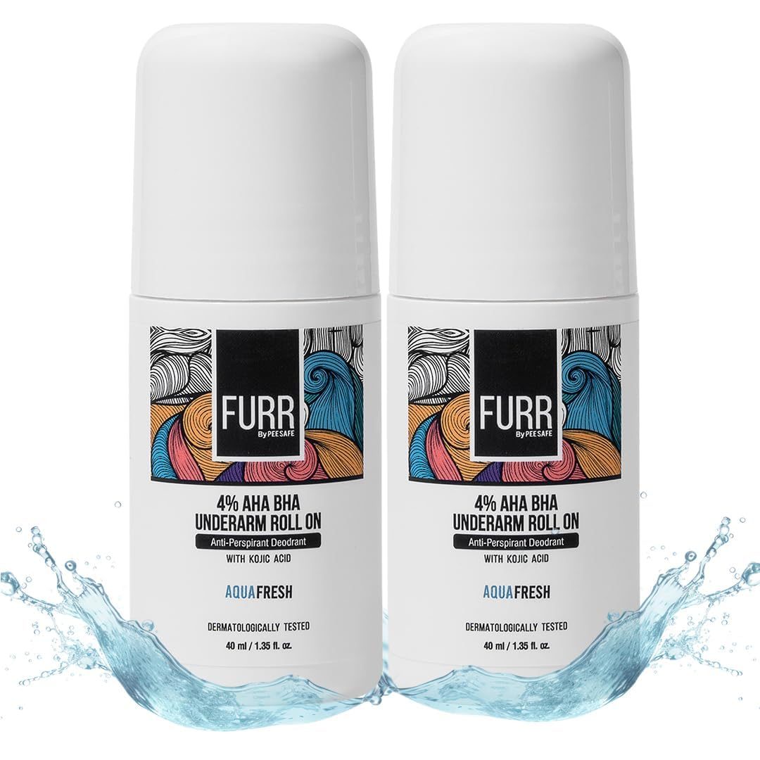 FURR 4% AHA BHA Underarm Roll On with Kojic Acid | 40ml | Aqua Fresh Fragrance | Helps Reduce Pigmentation, Prevents Body Odour & Brightens Skin | Dermatologically Tested | Antiperspirant