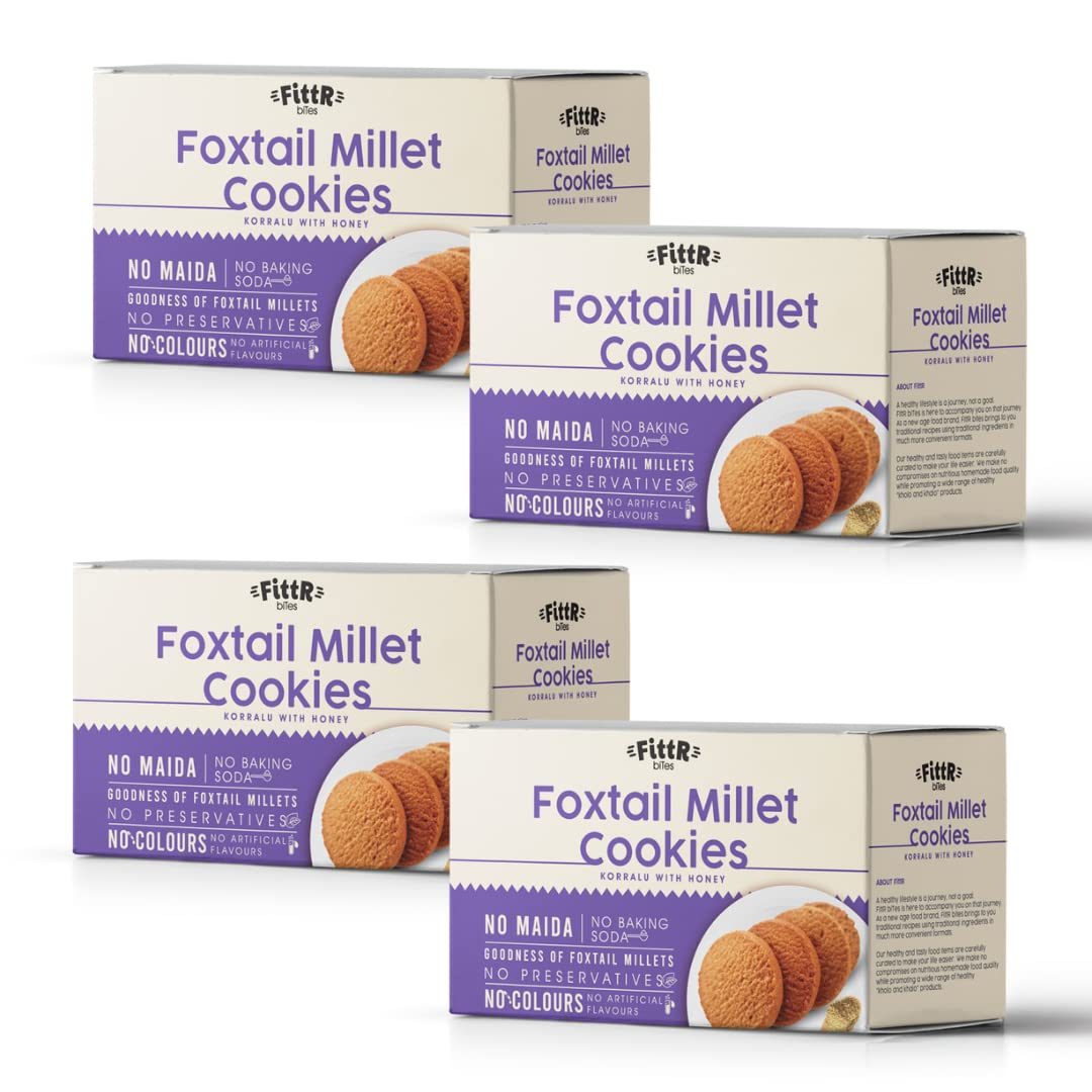 FittR Bites Foxtail Millet Cookies | 100% natural and healthy snack | No maida biscuits | Pack of 4, 100 Gms each Pack