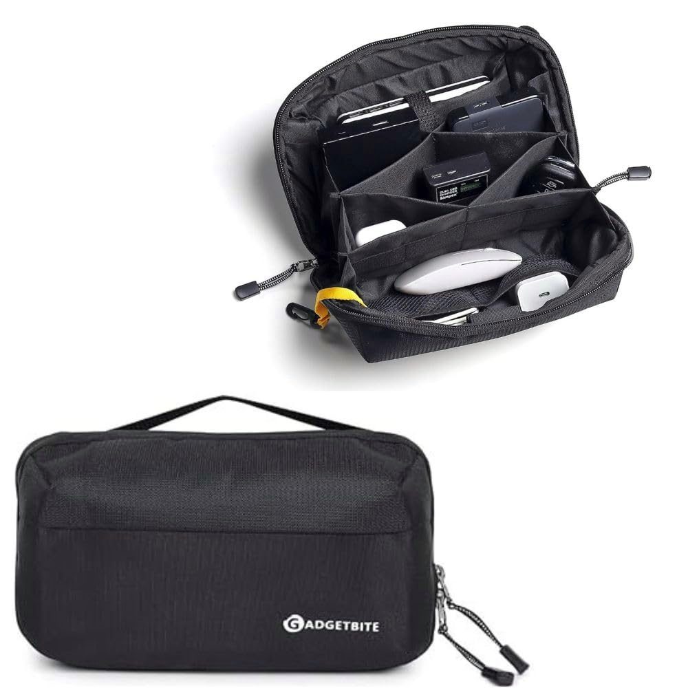 GadgetBite Electronic Gadget Organizer Bag Waterproof with Foam Padding Travel Accessories Portable Storage Pouch for Cable Adapter Charger Hard Disk Case Ideal for Traveling and Office – Black