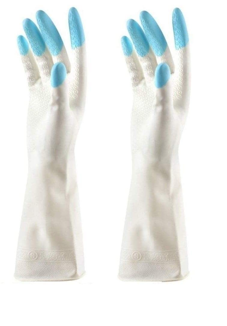 GaxQuly Gloves for Washing Dishes PVC Heavy Duty Skin-friendly Reusable Anti-slip Glove for Washing, Bathroom Cleaning, Dishwashing, Pet Grooming (White)