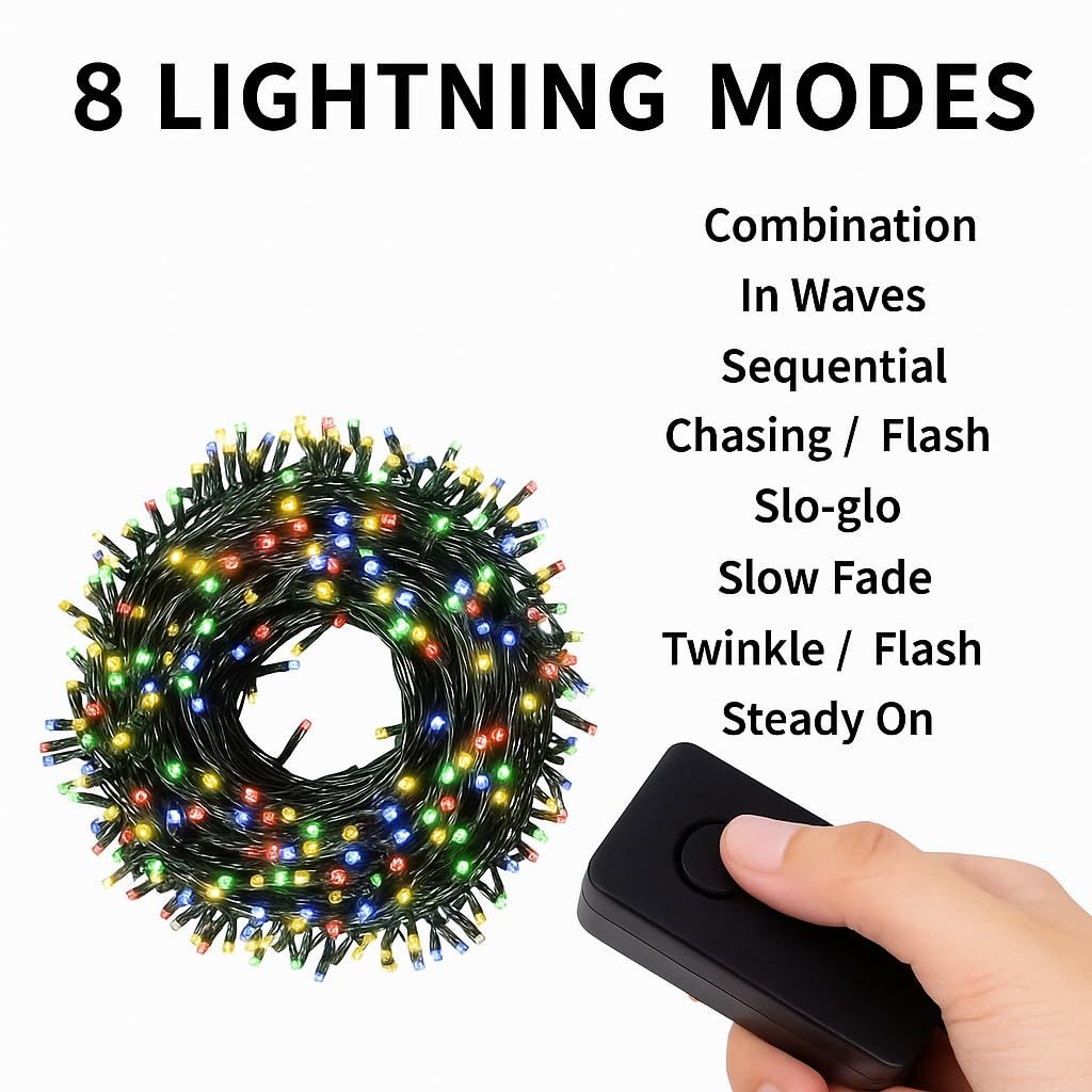 Gesto 43 Meter Multicolor Led Serial String Lights – 8 Modes Changing Controller, Waterproof Fairy Lights for Home,Patio,Christmas,Deepawali & Diwali Decoration Lights for Balcony Outdoor – Pack of 1