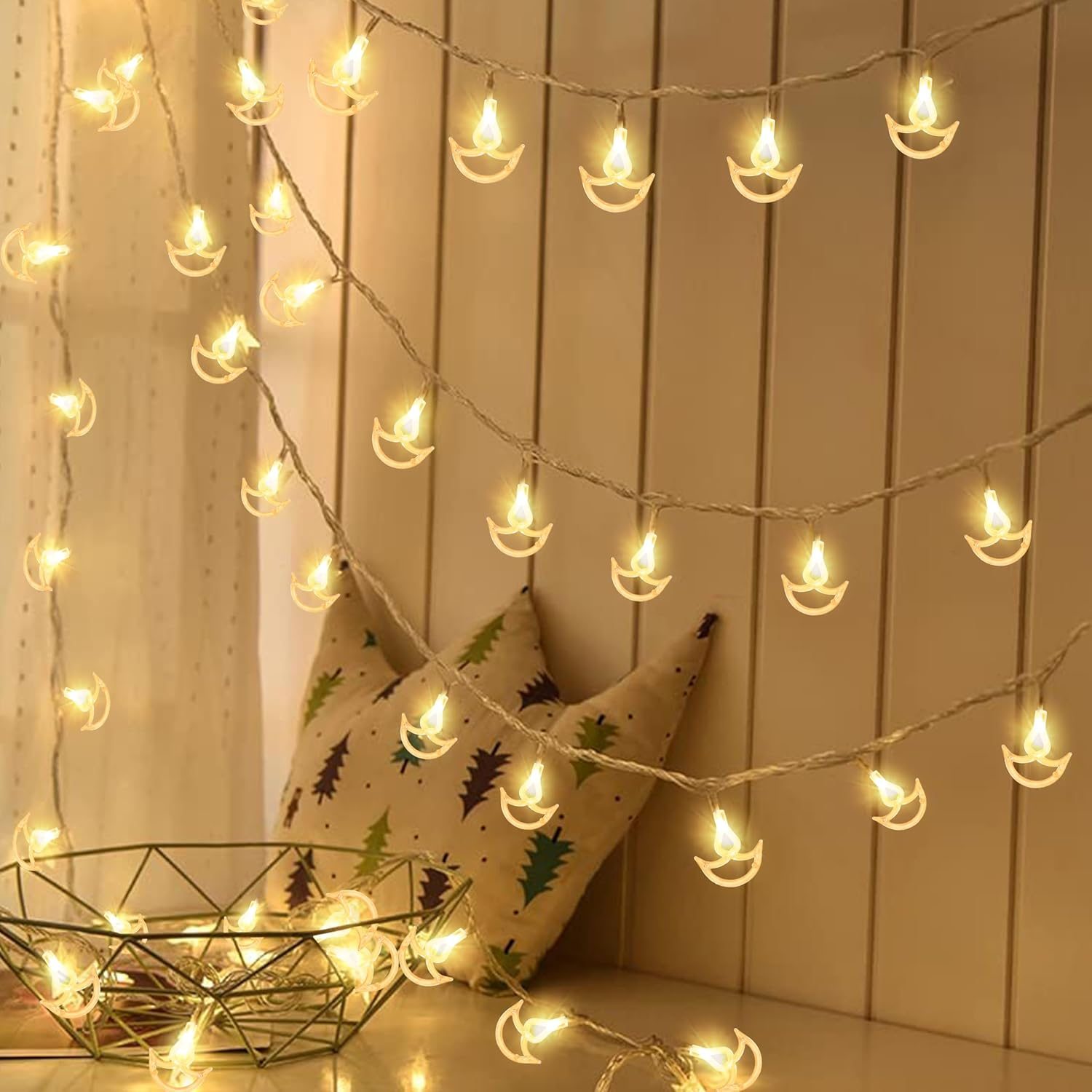 Gesto Diya Shape Serial String Lights for Decoration – 14 LED Diwali Diya Fairy Lights Indoor Outdoor for Home Decoration, Diwali Decoration,Mandir Decoration,Pooja Room Decor,Deepawali (Warm White)