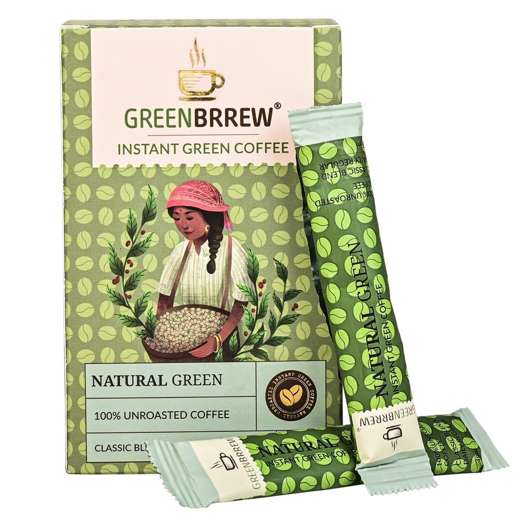 Greenbrrew Natural Green | 100% Unroasted Coffee | Classic Blend | Daily Regular | 20 Servings | 60g