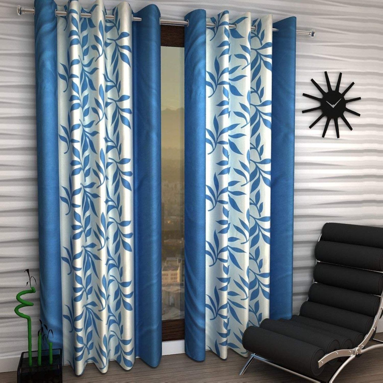 HOME UTSAV 1 Piece Eyelet Polyester Printed Door Curtains for Window 6 Feet, Aqua