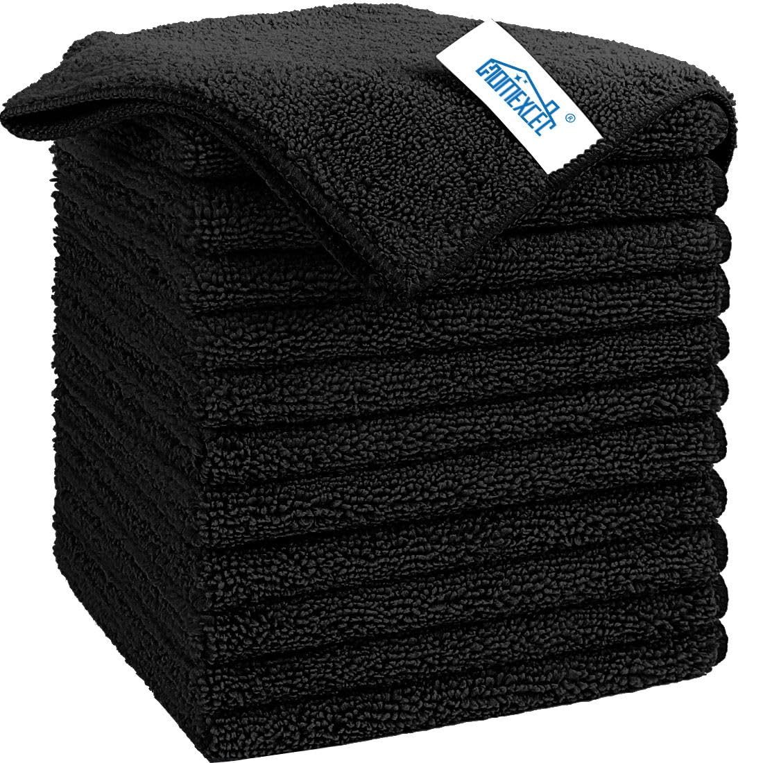 HOMEXCEL Microfiber Cleaning Cloth, 12 Pack Premium Microfiber Towels for Cars, Lint Free, Scratch-Free, Highly Absorbent, Reusable Cleaning Rags for Car, Household, Kitchen, Window, 11.5″X11.5″ Black
