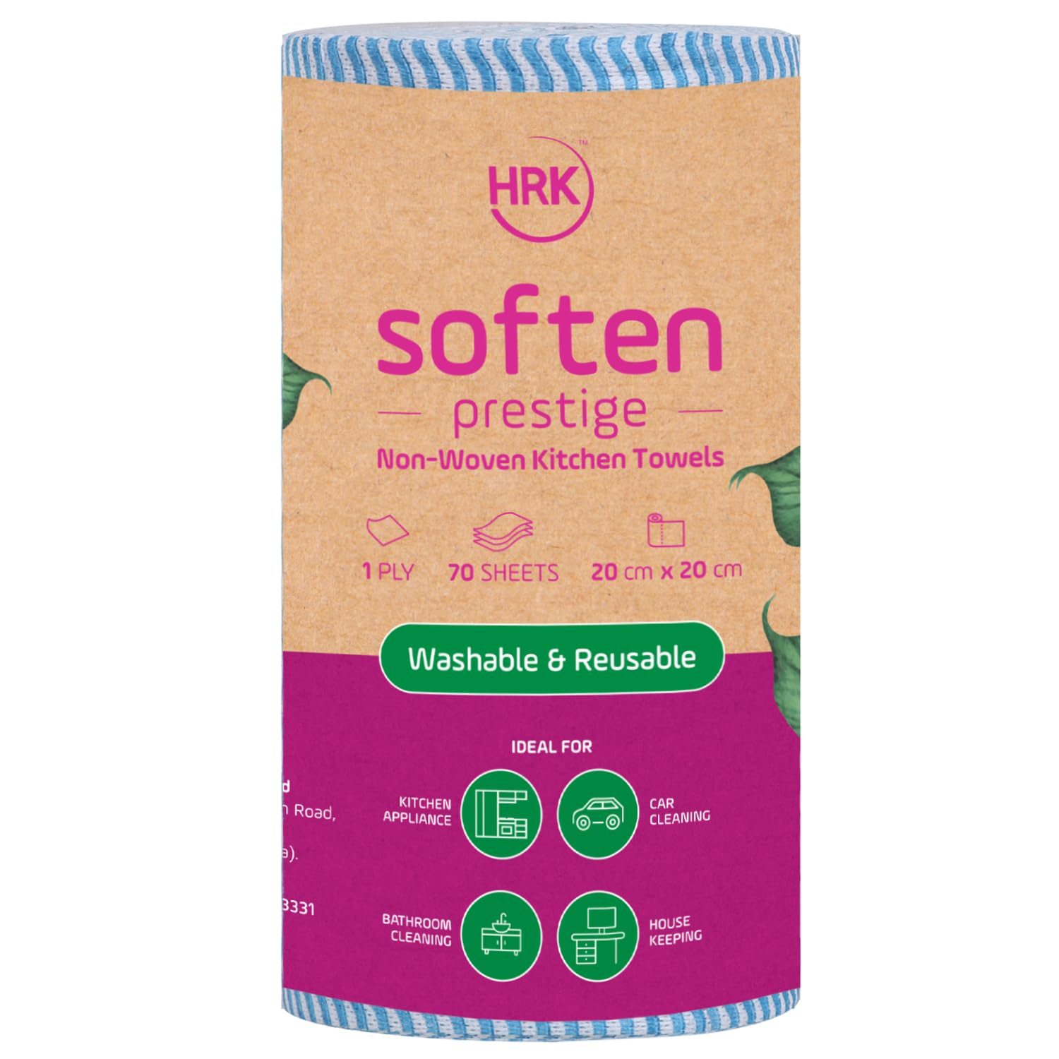HRK SOFTEN Prestige Kitchen Towel Rolls 1 Ply, Pack of 1 Rolls, 20X20 CM, 70 Sheets, Tissue/Towel Paper Roll soft and highly absorbent |Food Safe & Chemical Free Tissue Papers