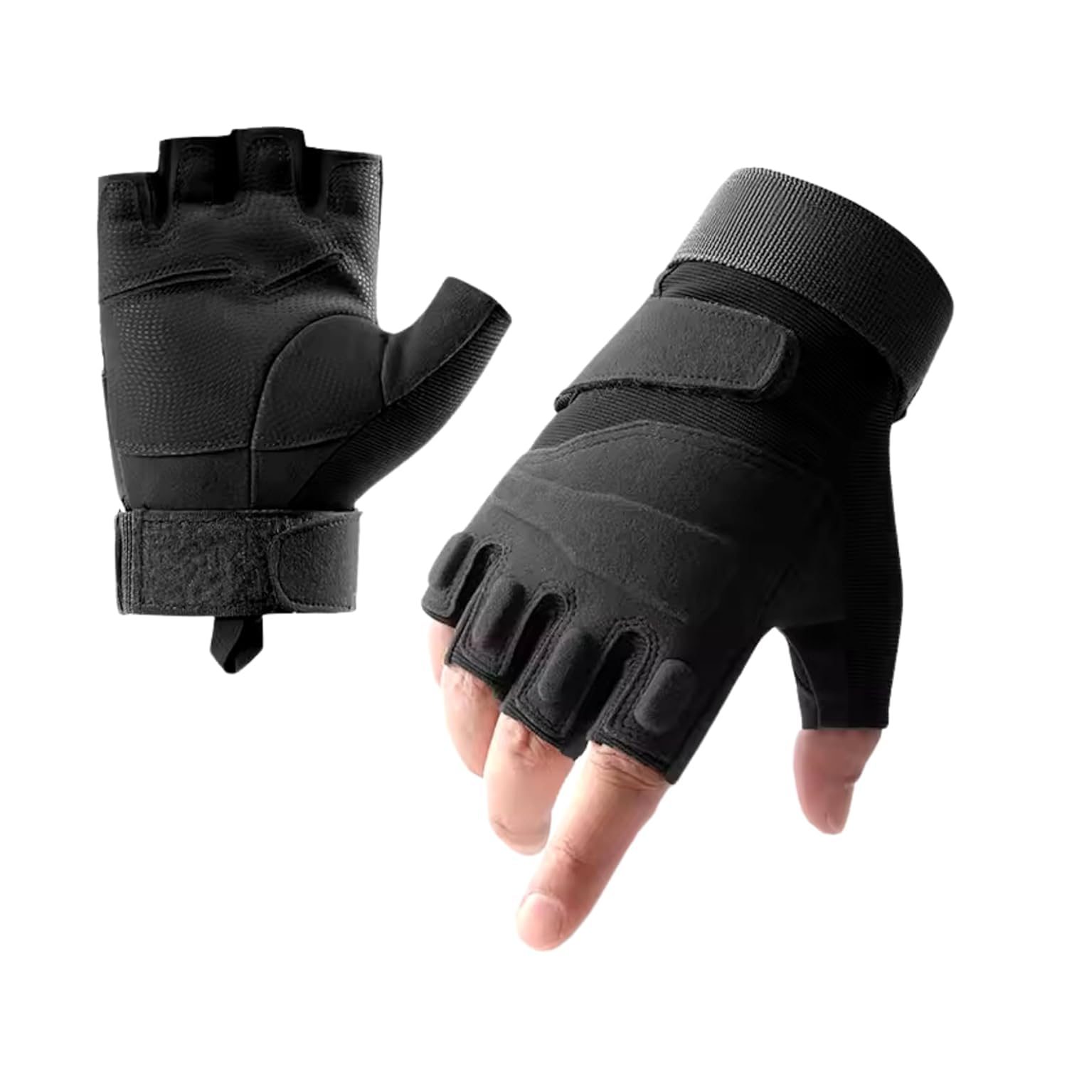 Half Finger Tactical Gloves for Men & Women | Fingerless Durable Gloves for Cycling, Gym, Motorcycle Riding, Training, Fitness & Outdoor Sports (Black, XL)