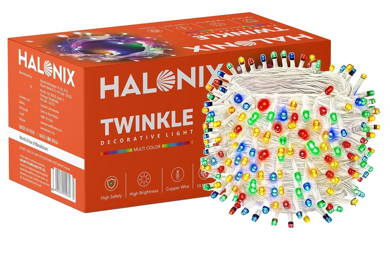 Halonix Twinkle 32 Feet Multicolor 46 LED Decorative Light | Diwali Lights for Decoration for Home | Fairy Light | Festival Light | Curtain Light for Decoration | String Light for Diwali | Pack of 1