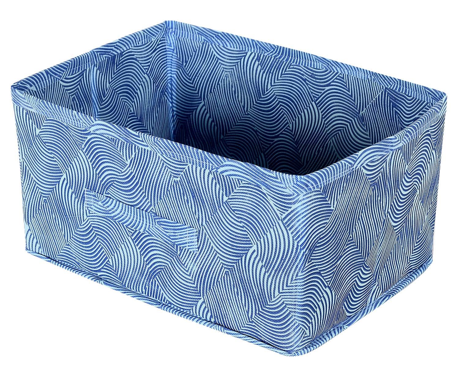 Heart Home Rectangular Storage Box/Closet Organizer Box with Handle|Metalic Lahriya Print & Foldable non Woven fabric (Blue)-HHEART15994