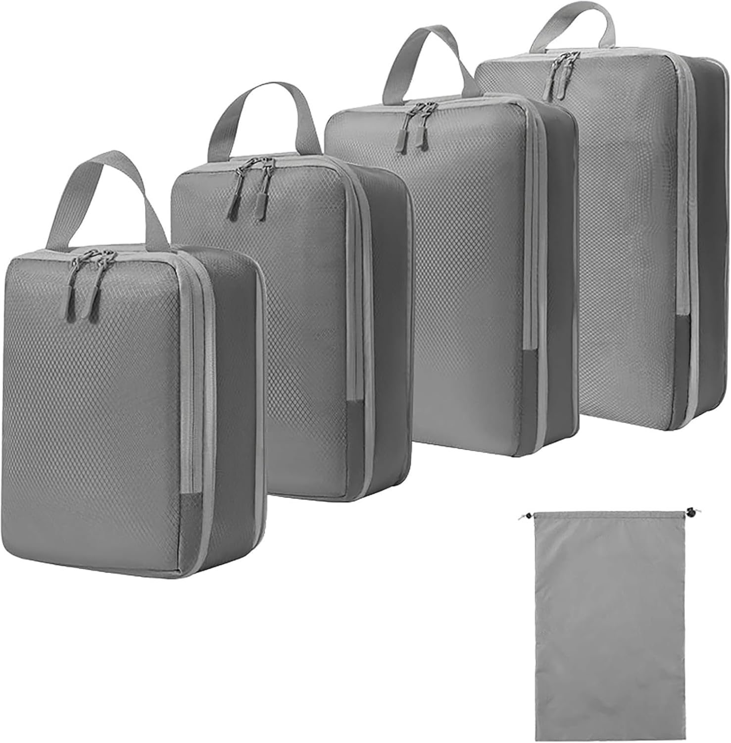 House of Quirk Compression Packing Cubes, 5 Set Travel Organizer With Compressible Essentials (Grey)