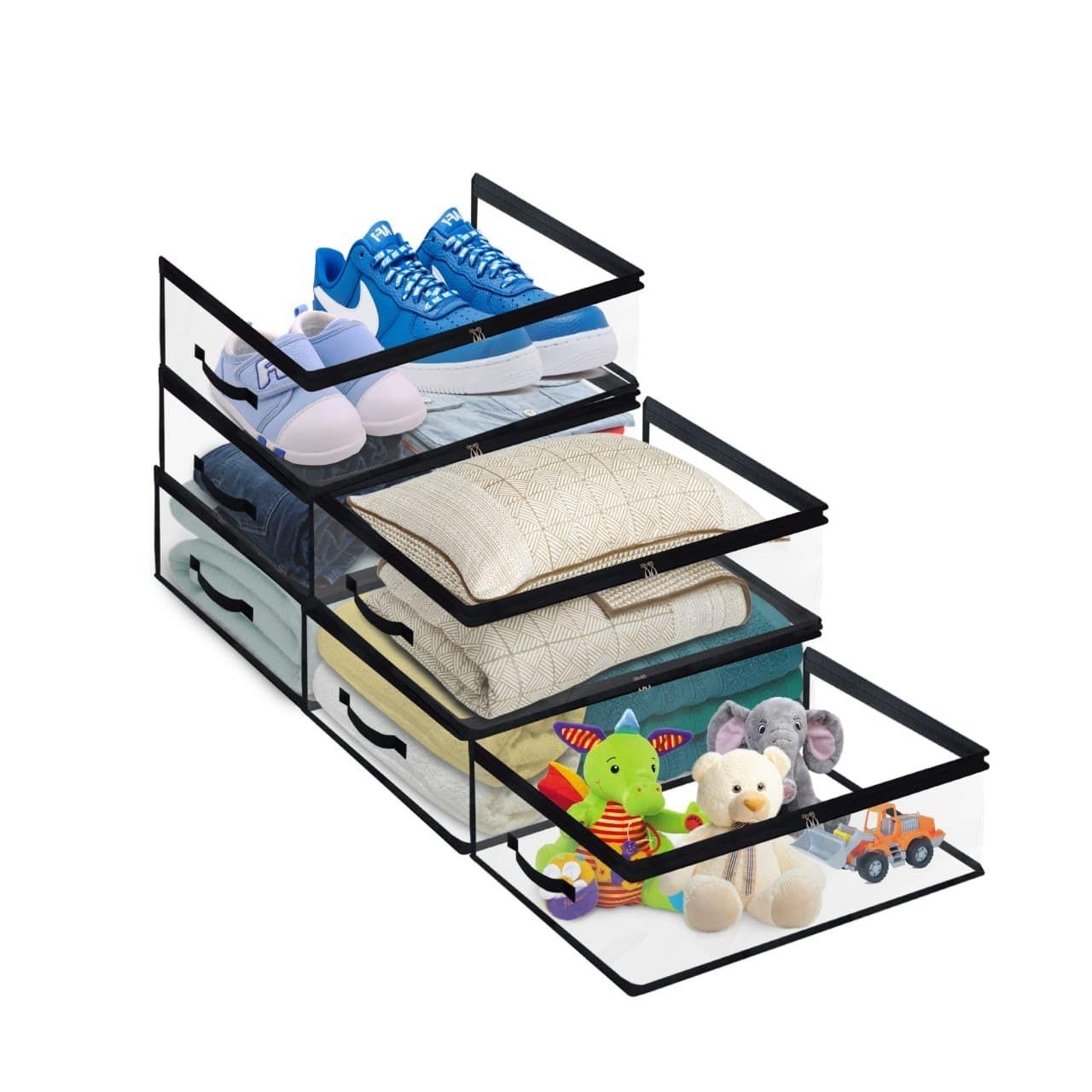 IMAWORKS Transparent Plastic Clothes Storage Bag (Pack of 6) | Clothes Organiser for Wardrobe | Saree Covers with zip |Saree Organizer for Wardrobe | Saree Bags Storage | Saree Covers for Storage