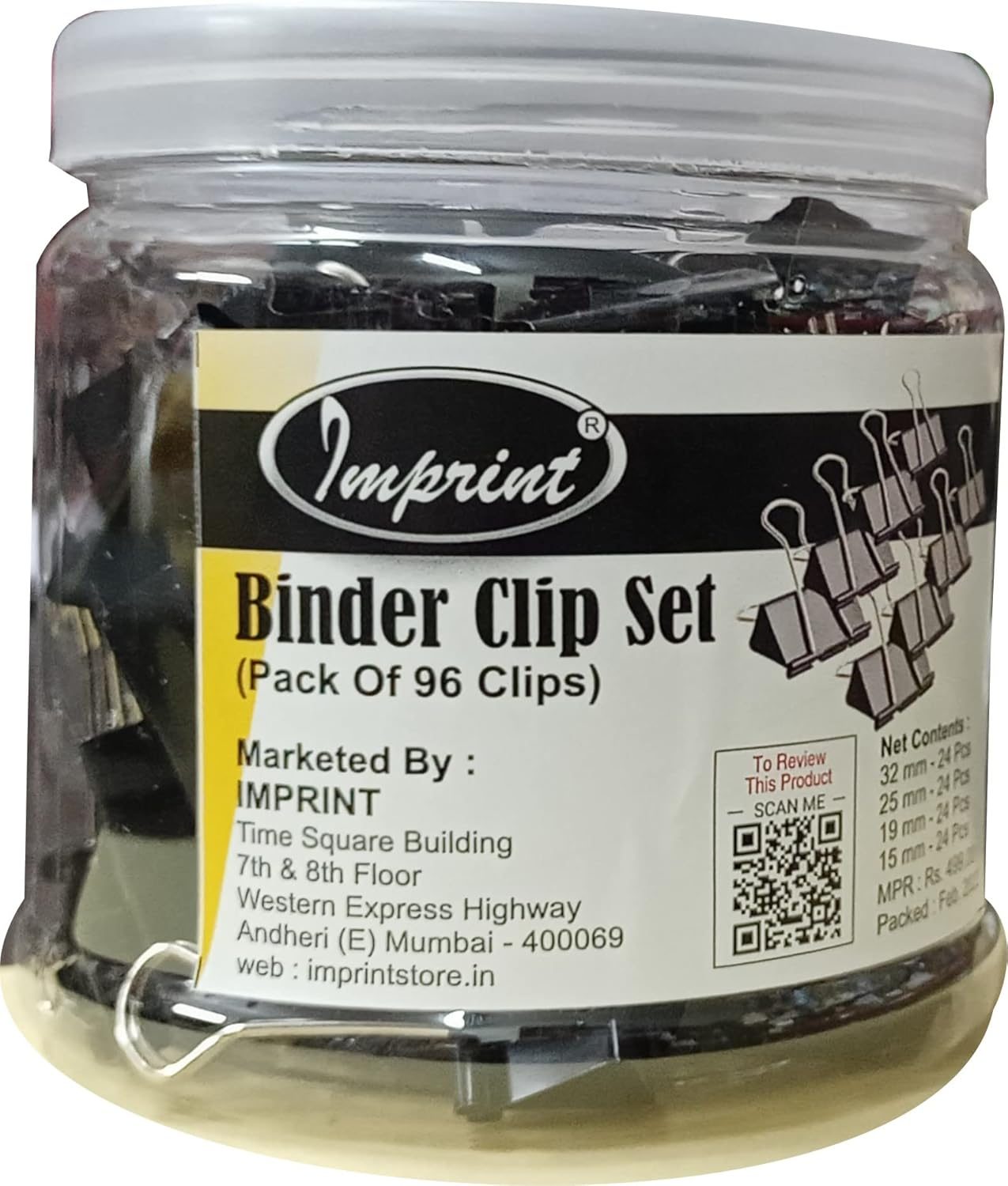IMPRINT Metal Binder Clips Black Paper Clip 32 25 19 15 MM Binder Clips 24 of Each Size, Total 96 PC’s Stationery Binding Supplies for Loose Papers, Files, DIY, Office and School Use