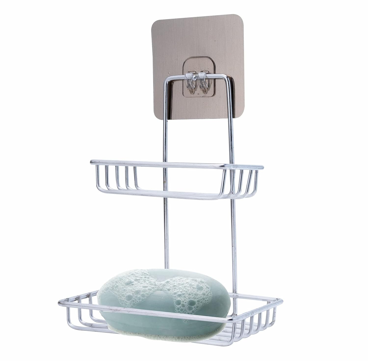JIALTO Wall Mounted Double Layer soap Dish Holder Stainless Steel Wall Hanging Soap Storage Rack for Kitchen Bathroom-with Self Adhesive Magic Sticker (Silver)