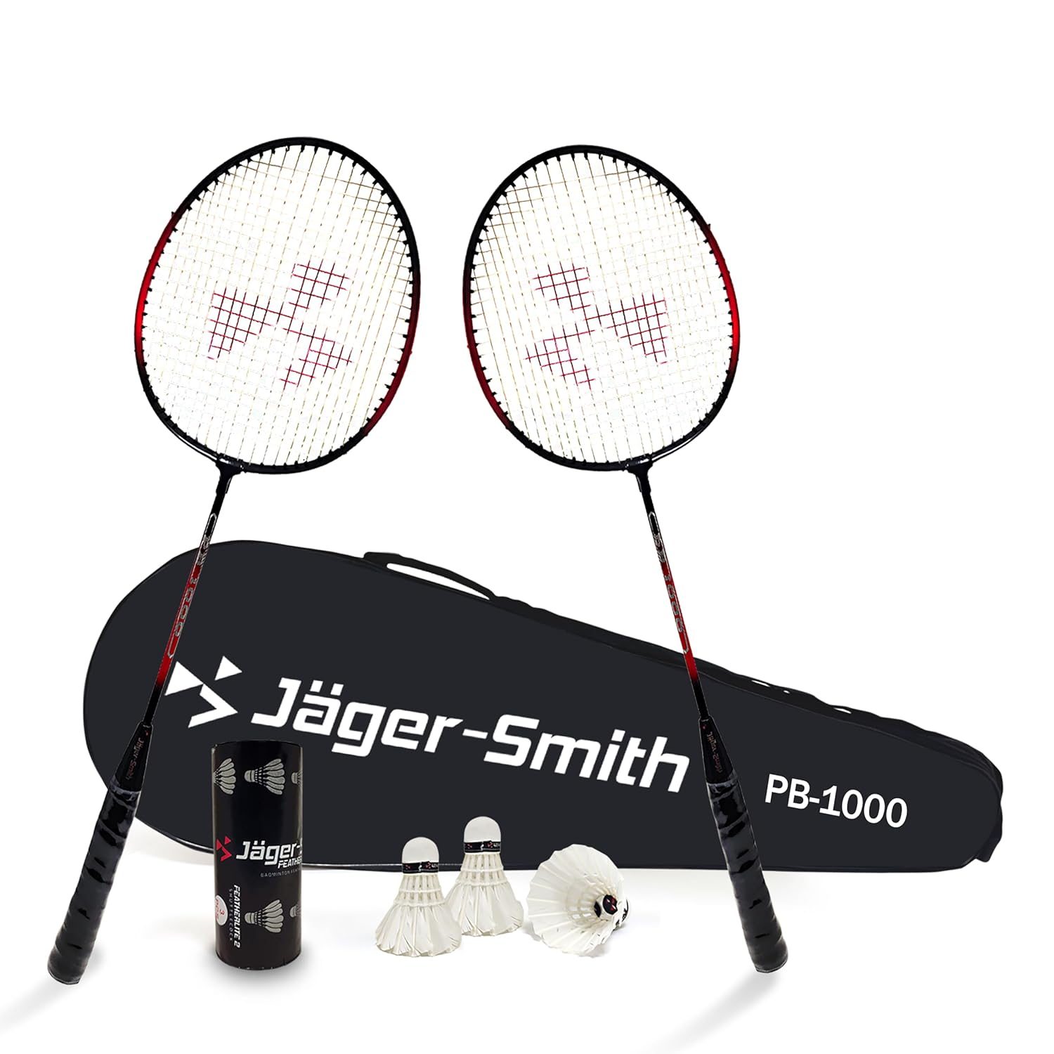 Jager-Smith PB 1000 Badminton Combo & Featherlite 2 (Pack of 3) Feather Shuttles with Steel Shaft & Full Body Cover