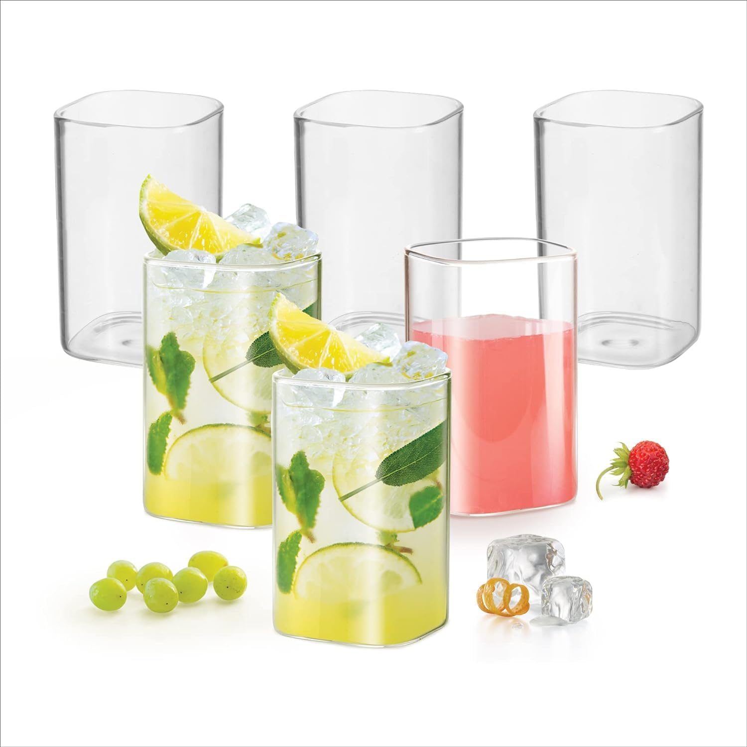 Jay Gatrad Seller Modern Bar Glassware, 270ml Clear Square Highball Glasses for Water,Juice,Beer, Cocktails and Mixed Drinks, Lead-Free Square Glass for Iced Tea, Coffee (270, Square, 6)