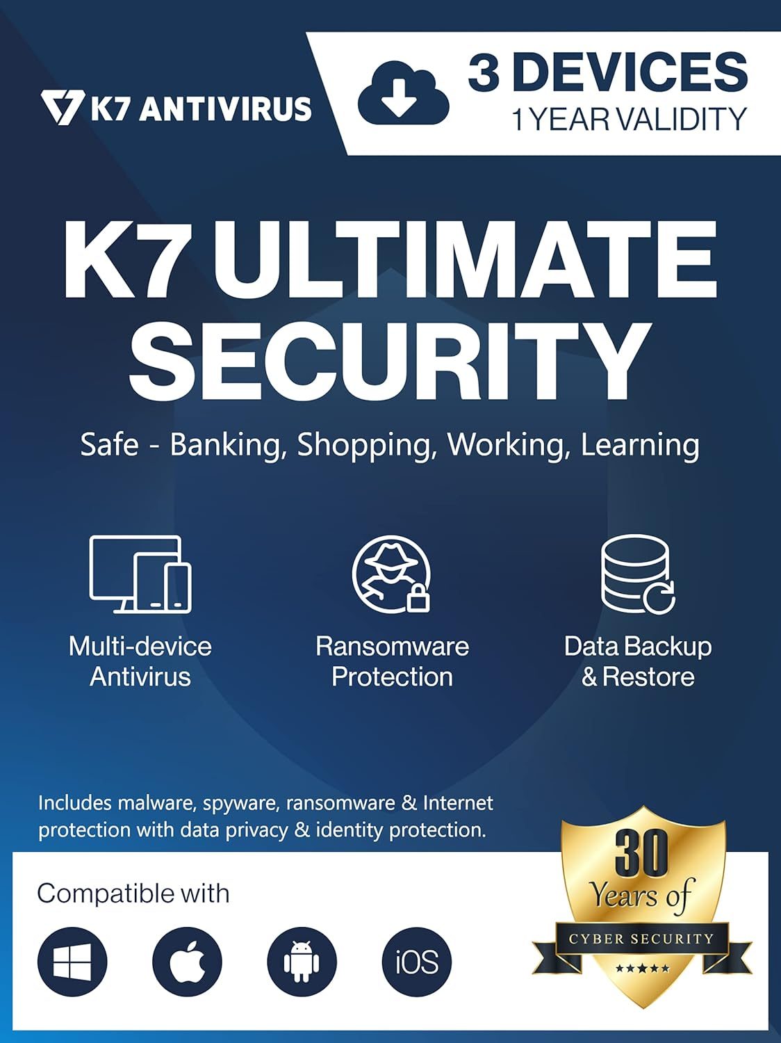 K7 Security K7 Ultimate Security Antivirus Software 2023 |3Devices ,1Year| Threat Protection, Internet Security, Mobile Protection| Windows laptop, PC, Mac®, Phones, Tablets| 2hr Email Delivery-No CD
