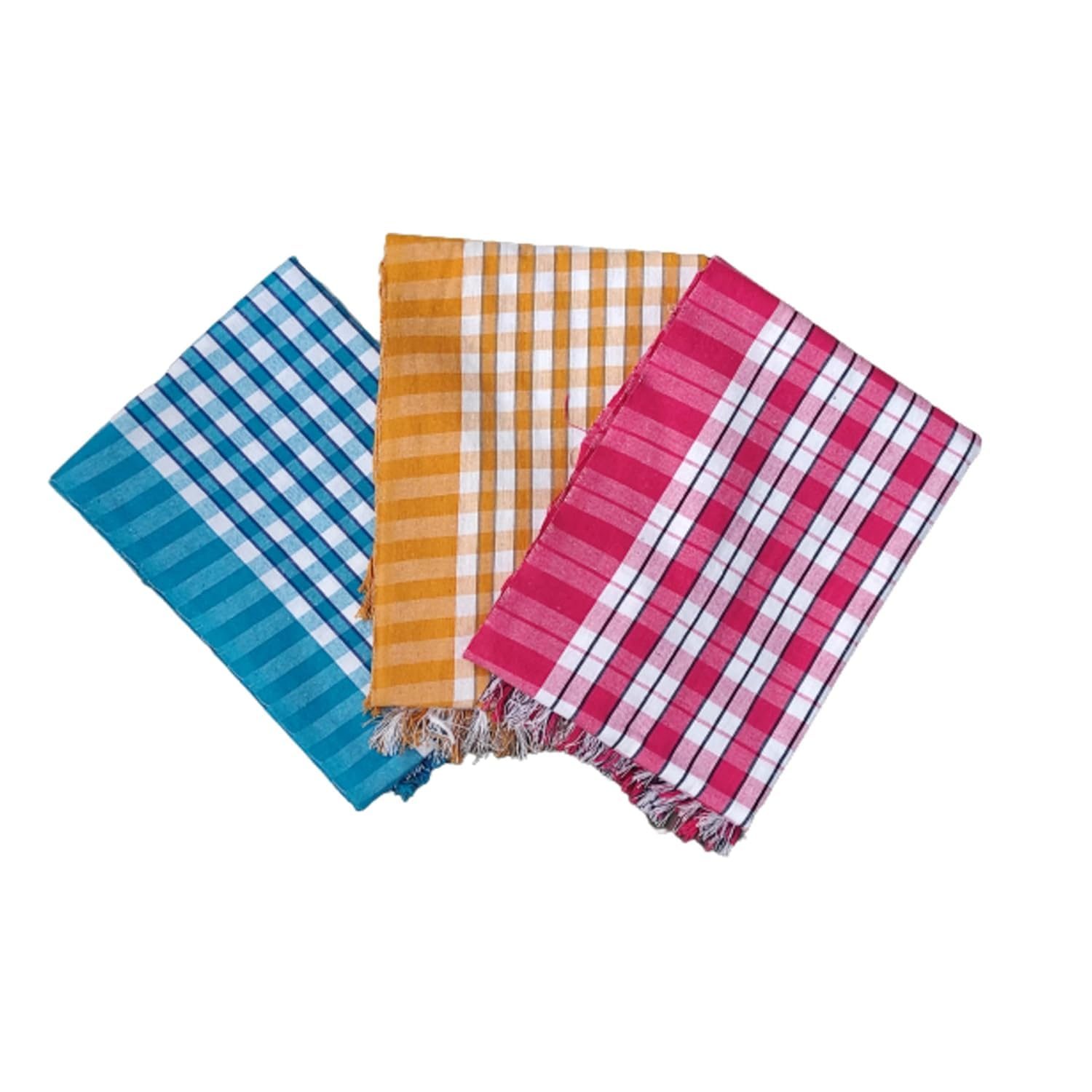 KAKUMANU Men’s and Women’s Cotton Pure Handloom Quick Dry Thin Bath Towel/Gamcha (Pack of 3, Multicolor)