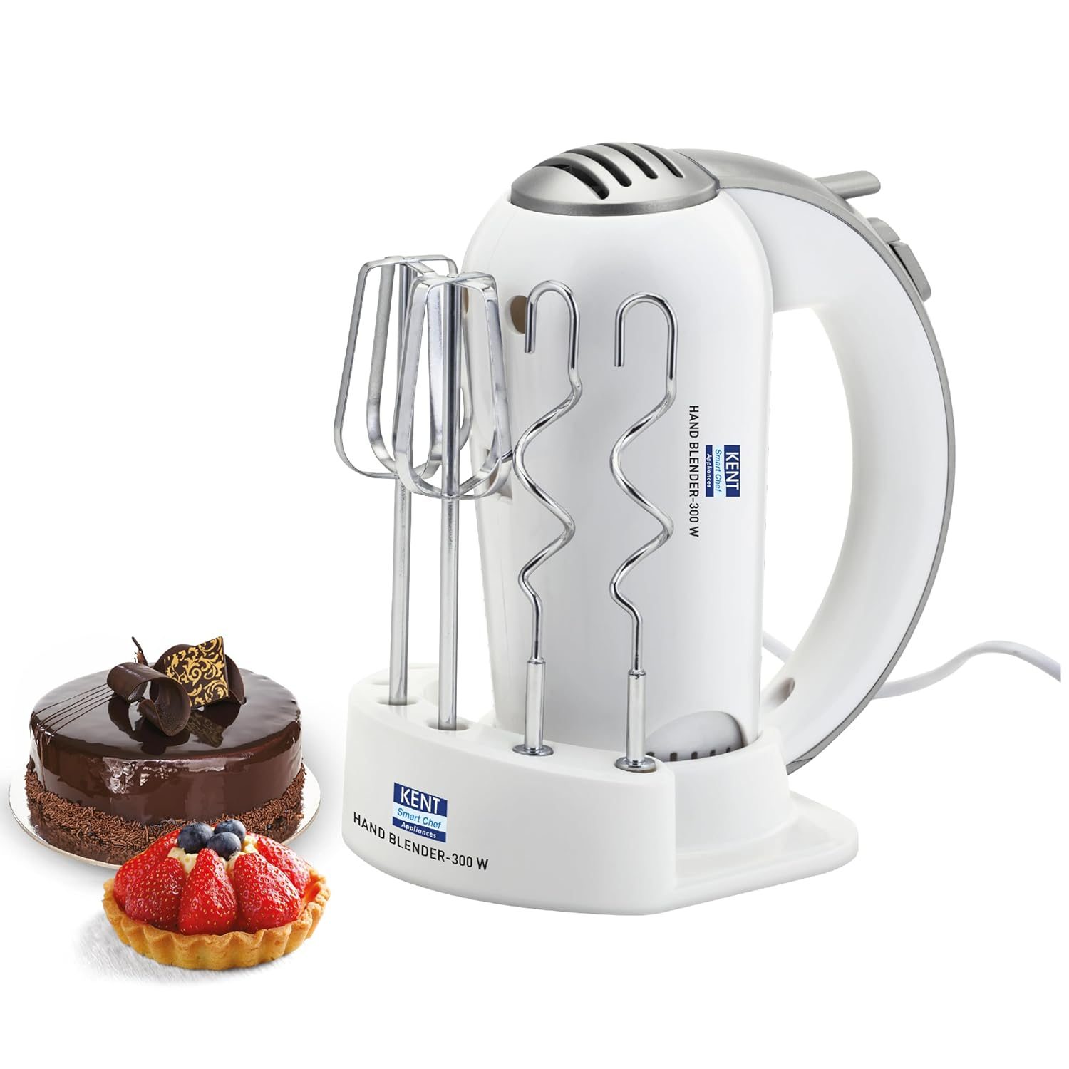 KENT 16051 Hand Blender 300 W | 5 Variable Speed Control | Multiple Beaters & Dough Hooks | Turbo Function, Plastic, 300 Watts