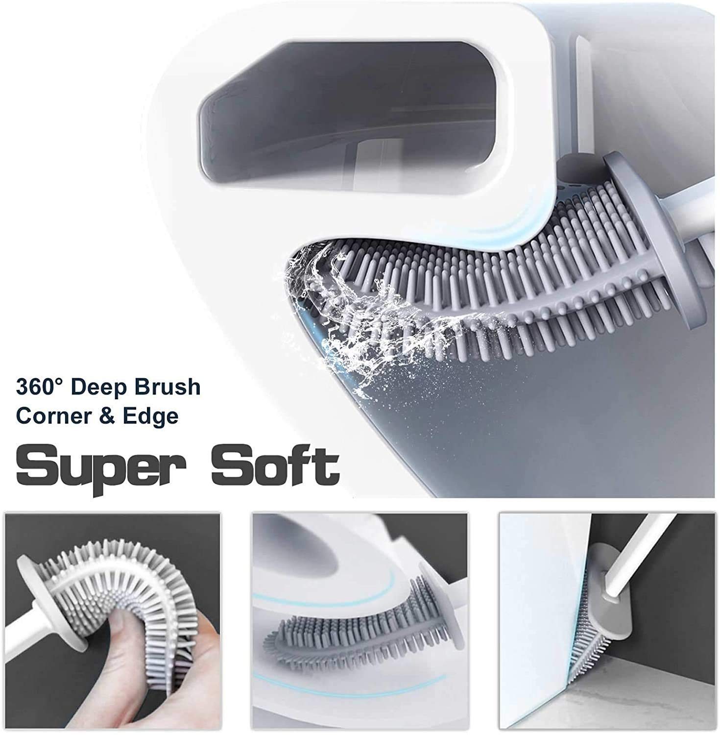 KESI Silicone Flex Bathroom Cleaning Supplies Household Cleaning Tools Toilet Brush with Holder Stand (Multicolor)