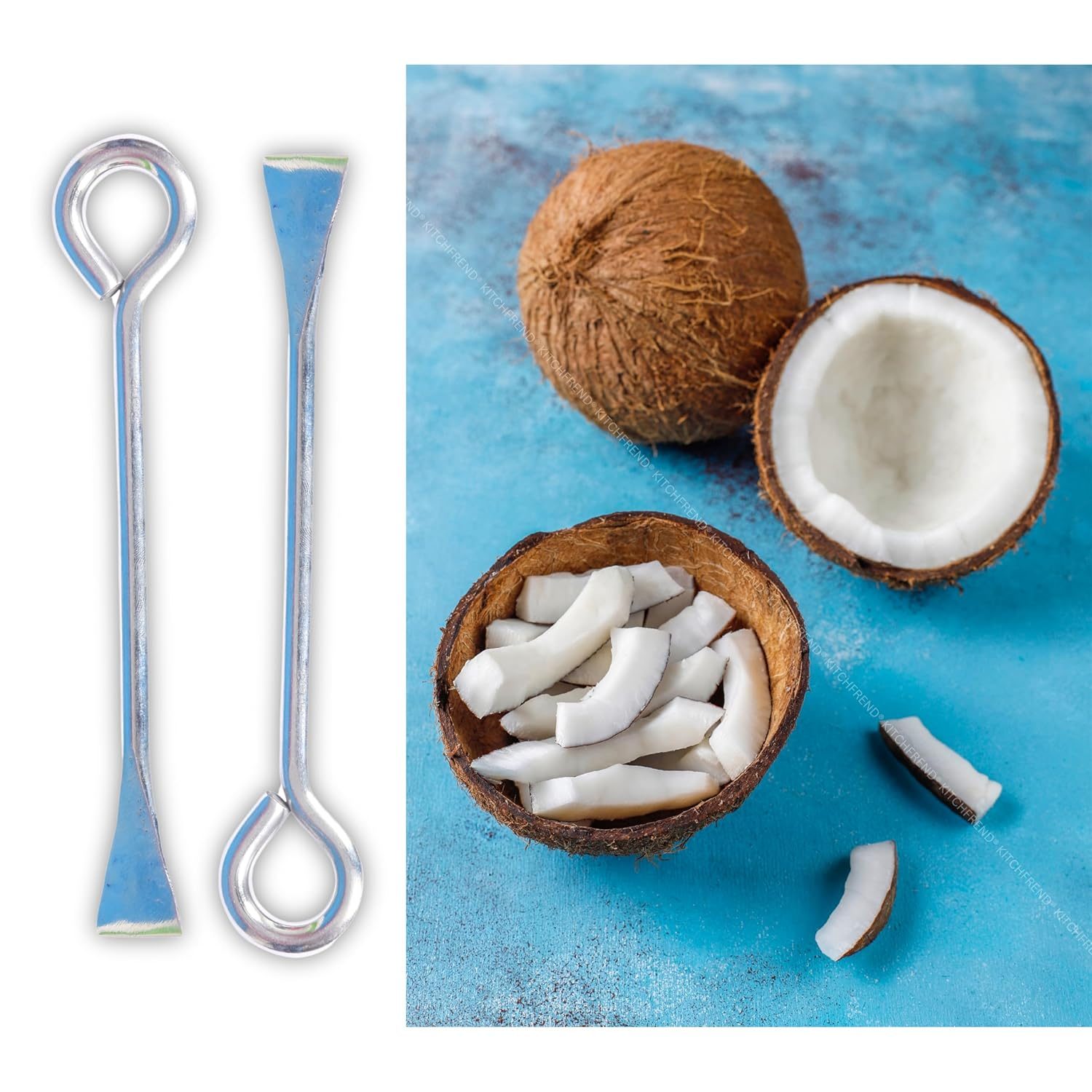 KITCHFREND Stainless Steel Coconut Slicer Tool for Kitchen | Coconut White Remover, Opener, Grater, Cutter, Scraper | Kitchen Accessories Items for Home | Thengai Thuruvi Tool Pack of -2