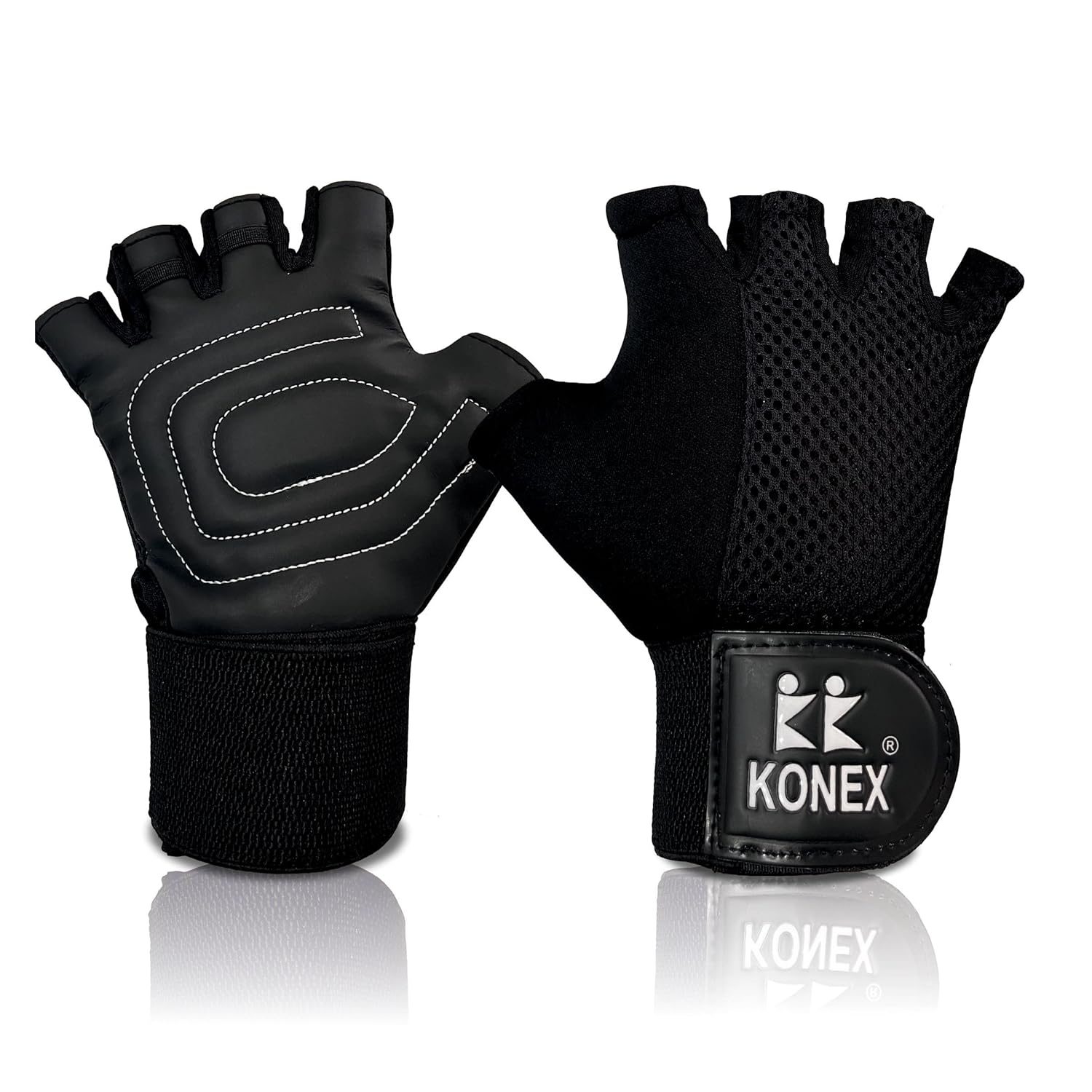 KONEX Gym Gloves for Men and Women | Ideal for Professional Weightlifting, Fitness Training, Workout, Bike Riding, Cycling, and Other Sports Activities (Black, Medium)