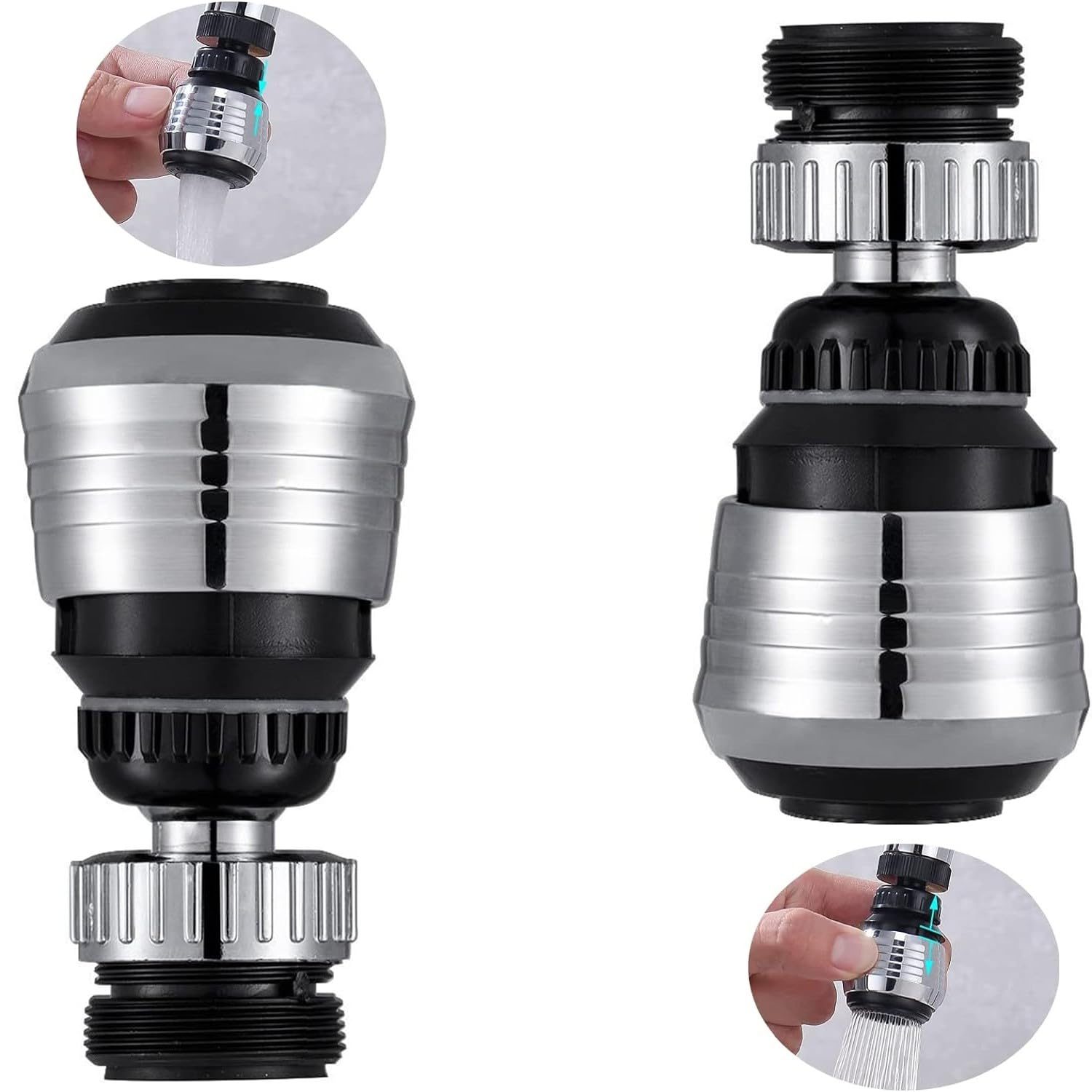 KRIVETY 2 pcs Faucet Extender, Tap Extensions, Tap Aerator, Tap Attachment, Rotating Tap, Kitchen Tap Spray Head,Tap Extender, Water-Saving Tap, for Kitchen and Bathroom (BLACK-D, Pack of 2)