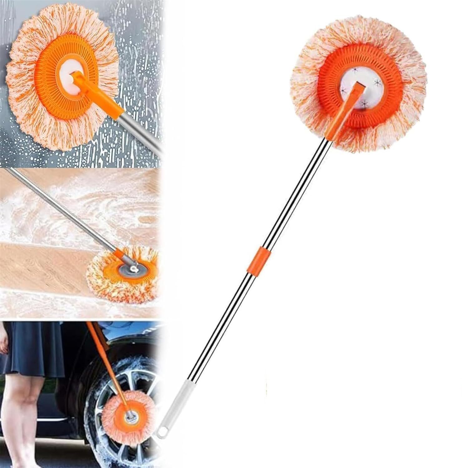 KRLZ 360° Swivel Adjustable Cleaning Mop,Extendable Wall Cleaning Mop,Sunflower Long Handle Spin Mop,Long Handle Microfiber Easy Cleaning Spin Mop with, for Car Bathroom Floor Cleaning