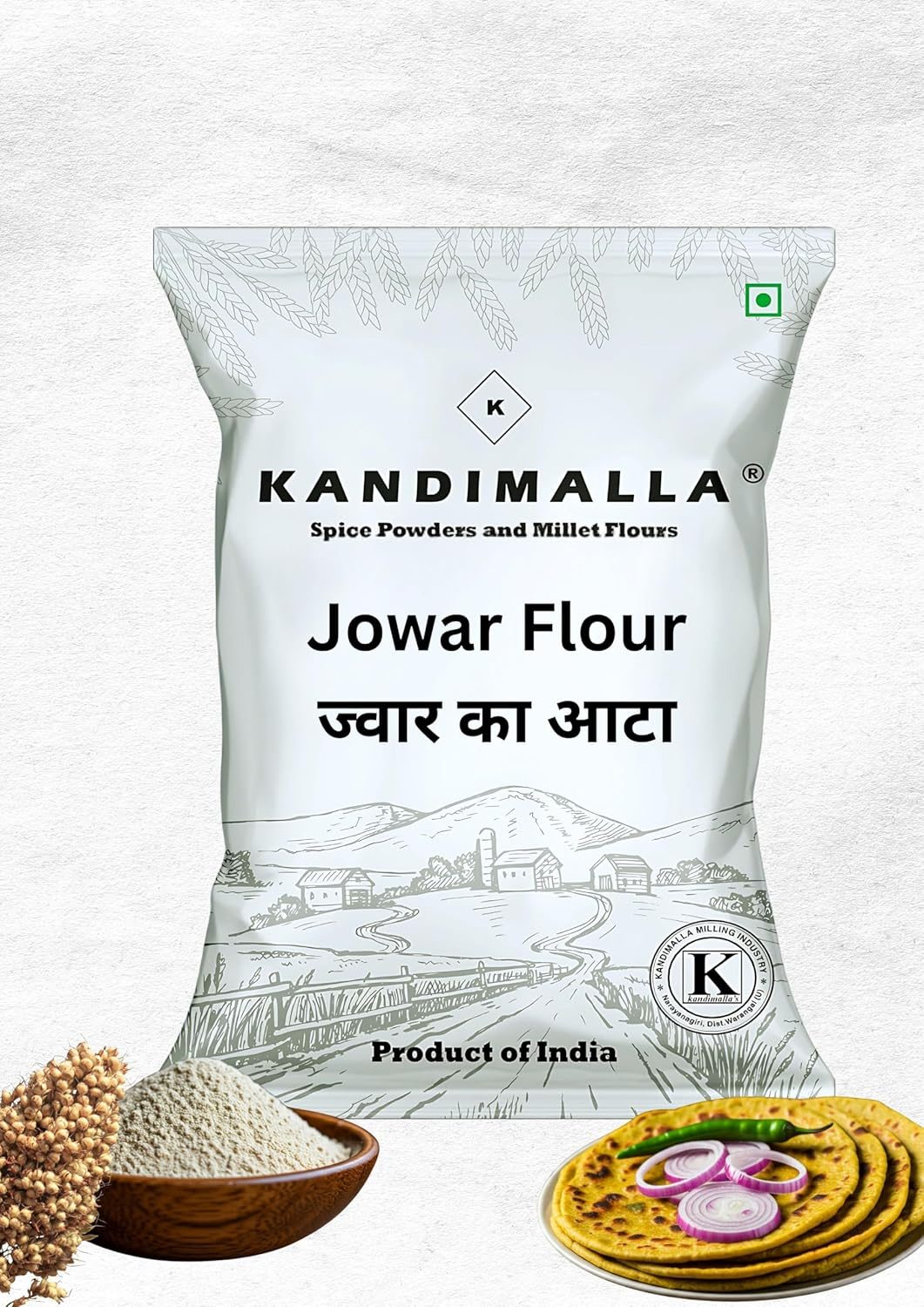 Kandimalla Jowar Flour/Sorghum flour | 1 Kg | Jowar Atta | Pajonna Pindi | Rich in Fiber| Gluten-Free | For Rottis