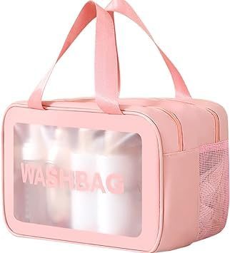 Keetly Cosmetic Makeup Storage Organizer Toiletry Case Bag Grooming Kit Travel Kit with Hook Makeup Organizer for Women Cosmetic Organizers Pouch Dual Zipper Elegant Design(Pink)