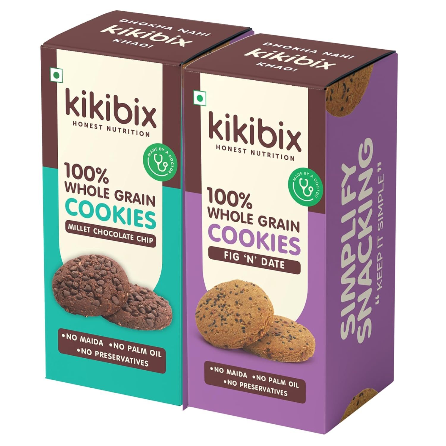 Kikibix Millet Gluten Free Jaggery Cookies Combo | Fig & Chocolate Biscuits For Tea Time | No maida & No Refine Sugar | For Pcos, Weightloss | Tasty & Healthy Snacks for Adults & Kids | 260 Gms